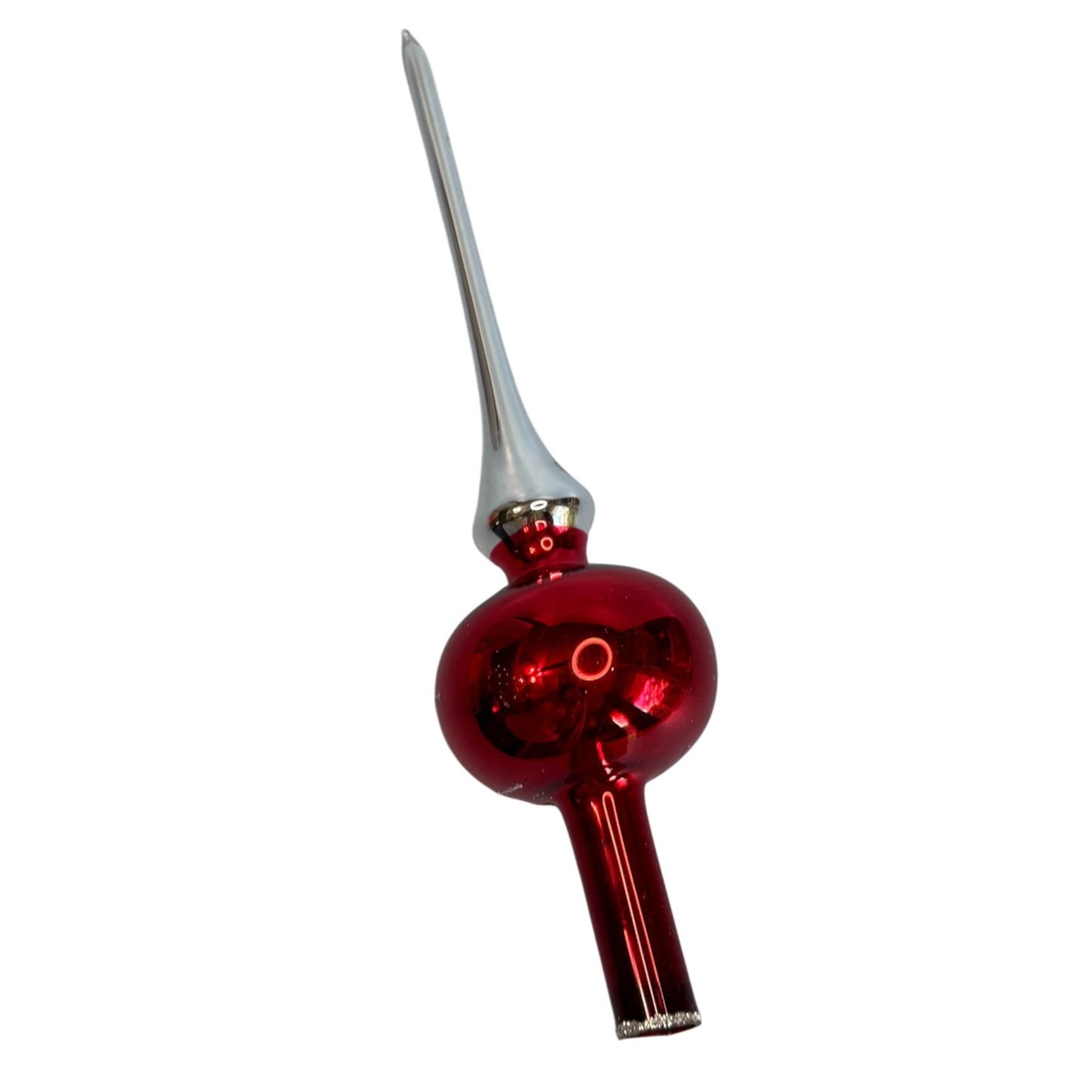 Liberty Bell Tree Topper Red/White/Silver Blown Glass 9" Vintage Christmas