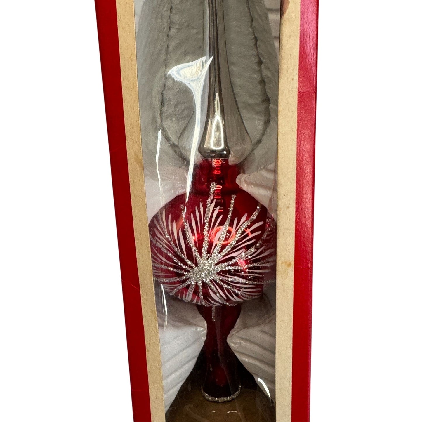 Liberty Bell Tree Topper Red/White/Silver Blown Glass 9" Vintage Christmas