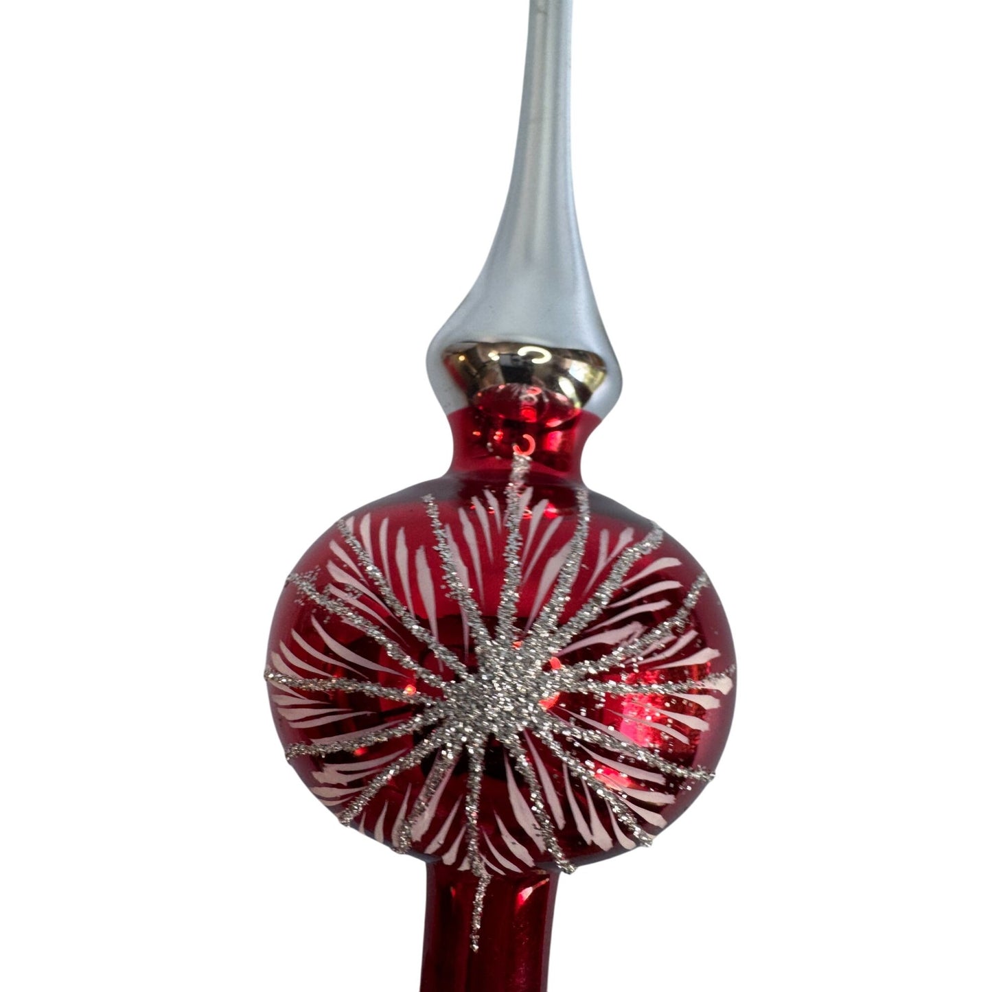 Liberty Bell Tree Topper Red/White/Silver Blown Glass 9" Vintage Christmas