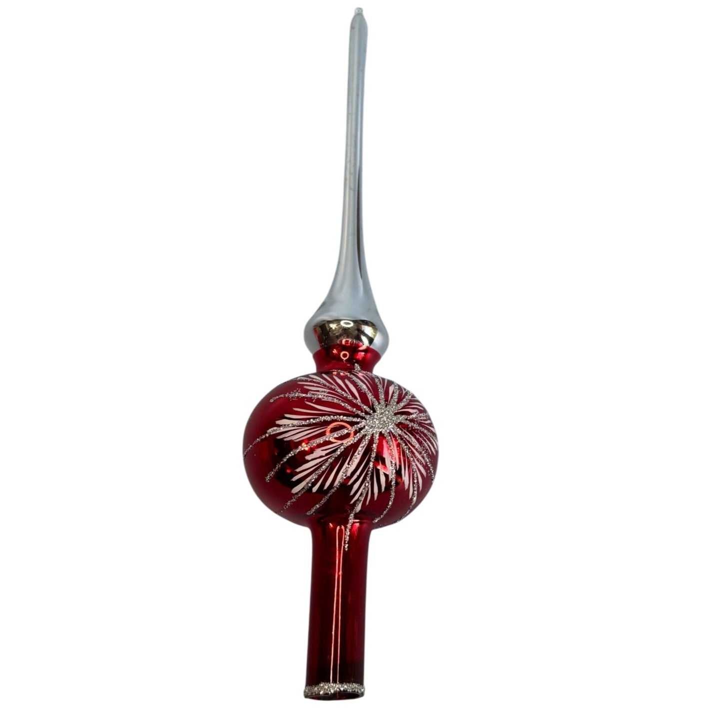 Liberty Bell Tree Topper Red/White/Silver Blown Glass 9" Vintage Christmas