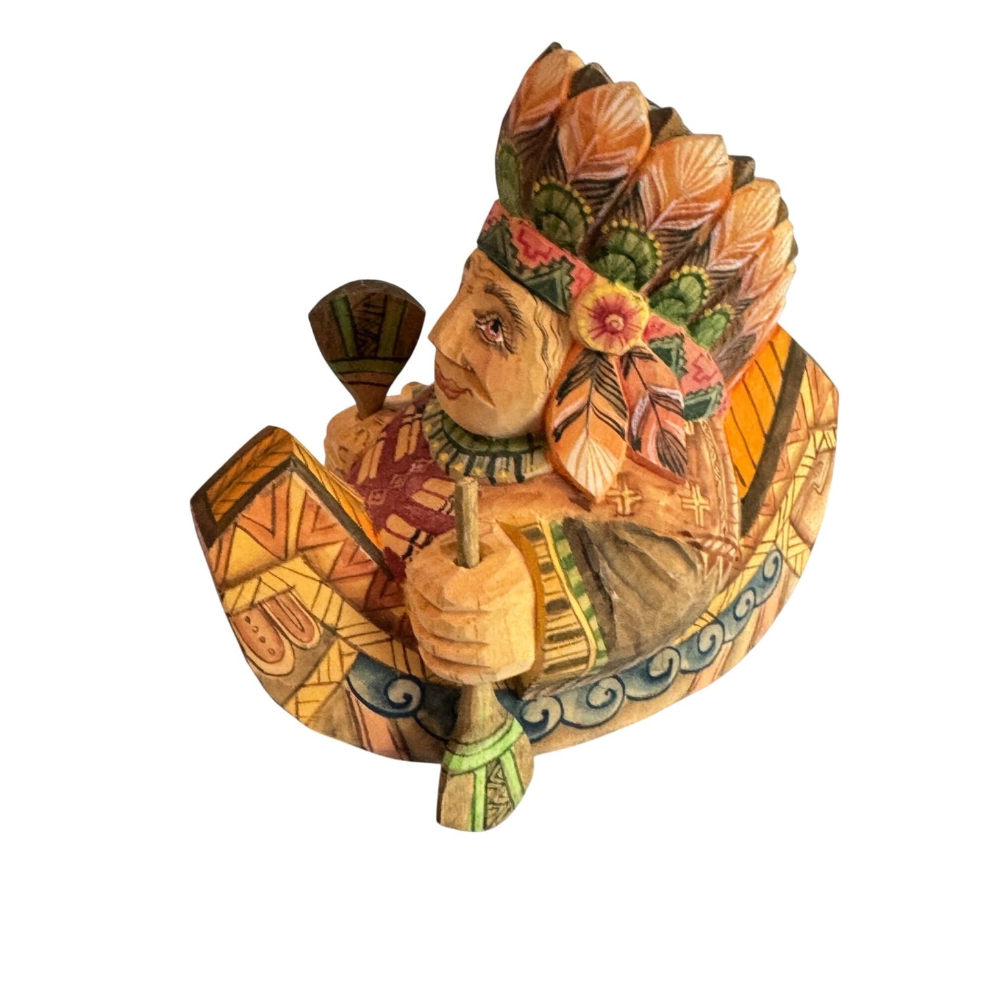 Russia Hand Carved Native American in Canoe Tribal Design Signed A.K. RARE!