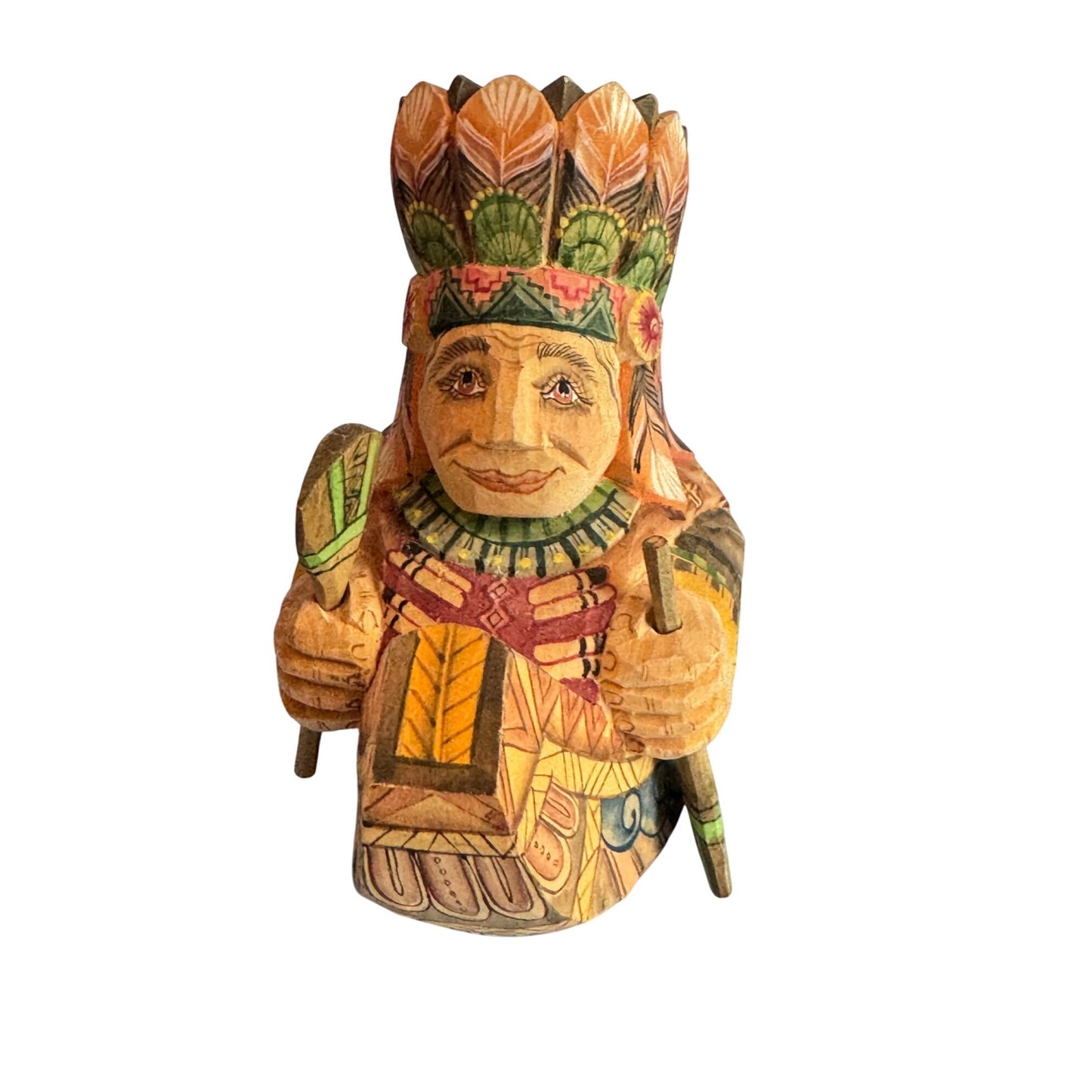 Russia Hand Carved Native American in Canoe Tribal Design Signed A.K. RARE!