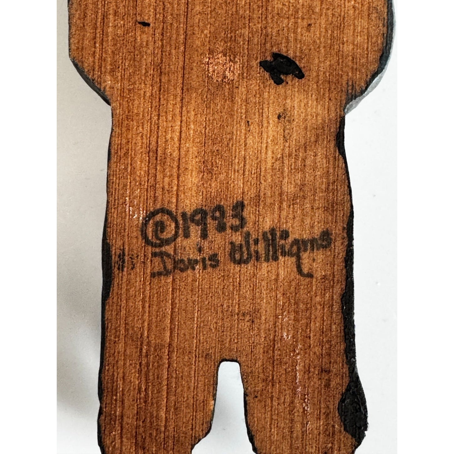 1993 Doris Williams Folk Art Pilgrim Ornament Black Wood Hand Painted 5 Inches