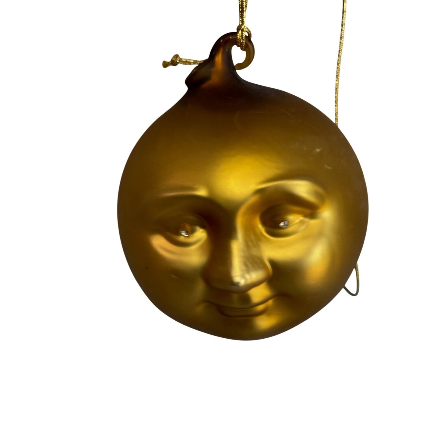 Dept 56 Man In The Moon Glass Ornament Jeweled Eyes Gold Tone 5" X 4" Holiday Decor