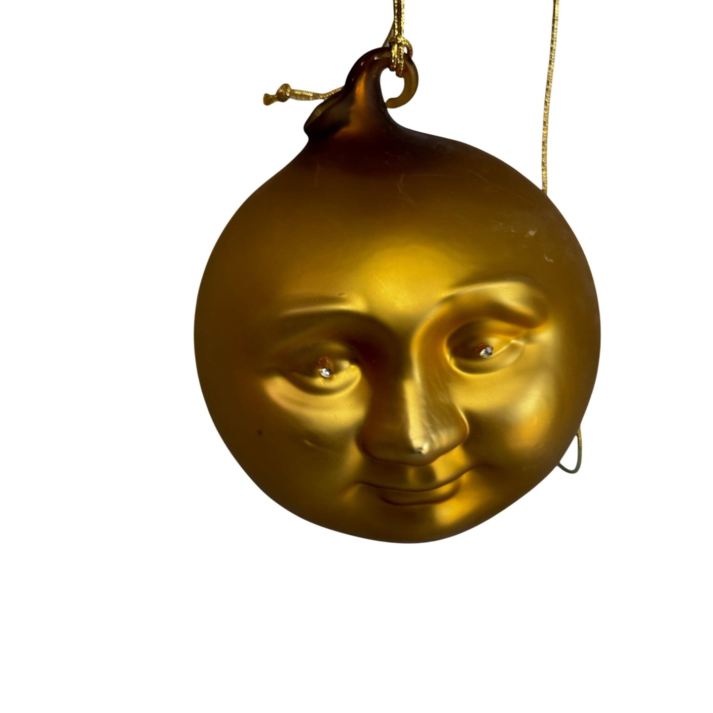 Dept 56 Man In The Moon Glass Ornament Jeweled Eyes Gold Tone 5" X 4" Holiday Decor