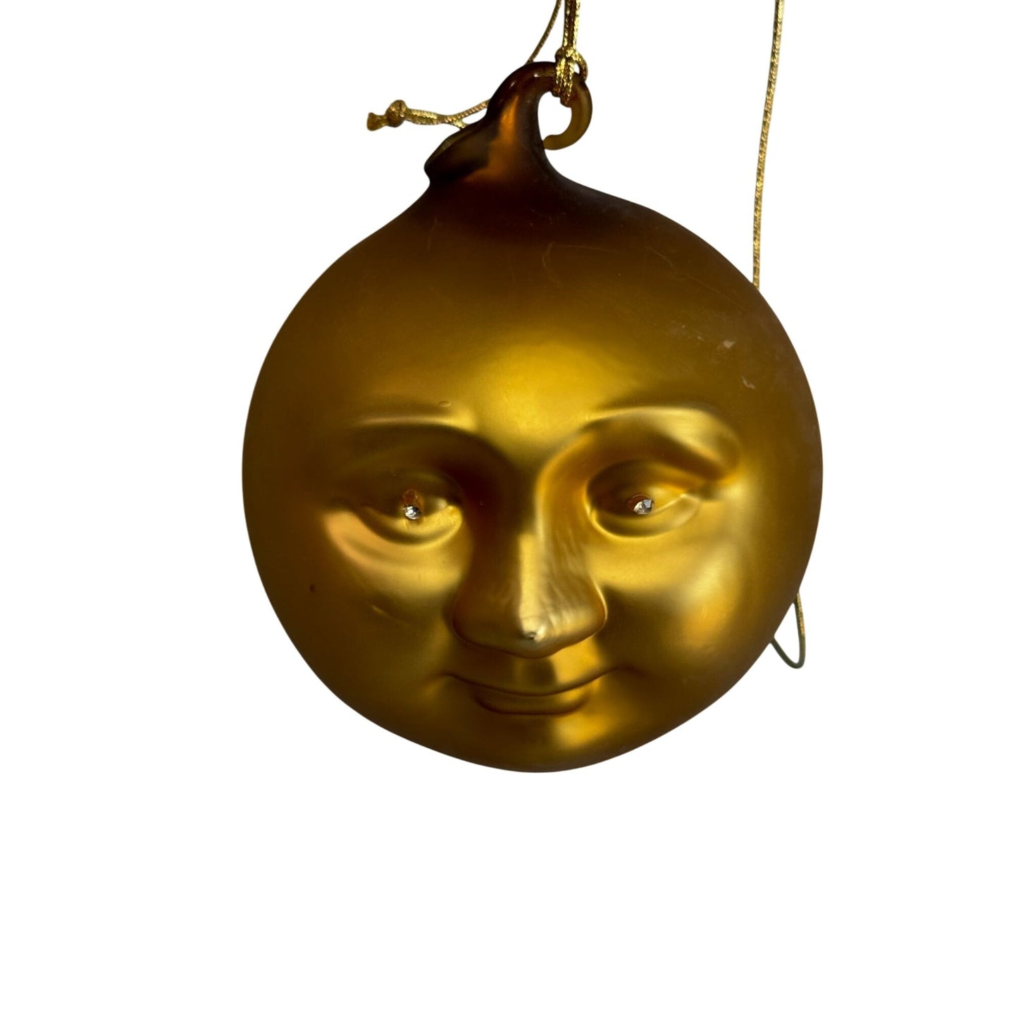Dept 56 Man In The Moon Glass Ornament Jeweled Eyes Gold Tone 5" X 4" Holiday Decor