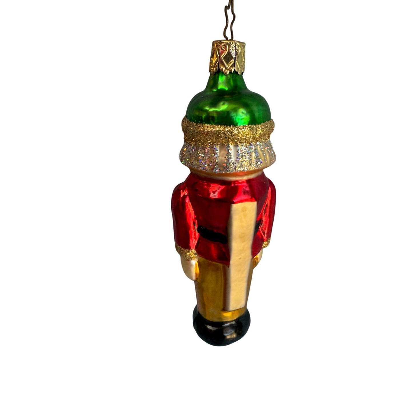 Inge Glass Nutcracker Soldier Ornament German Christmas 5" Red Gold Glass w/Box