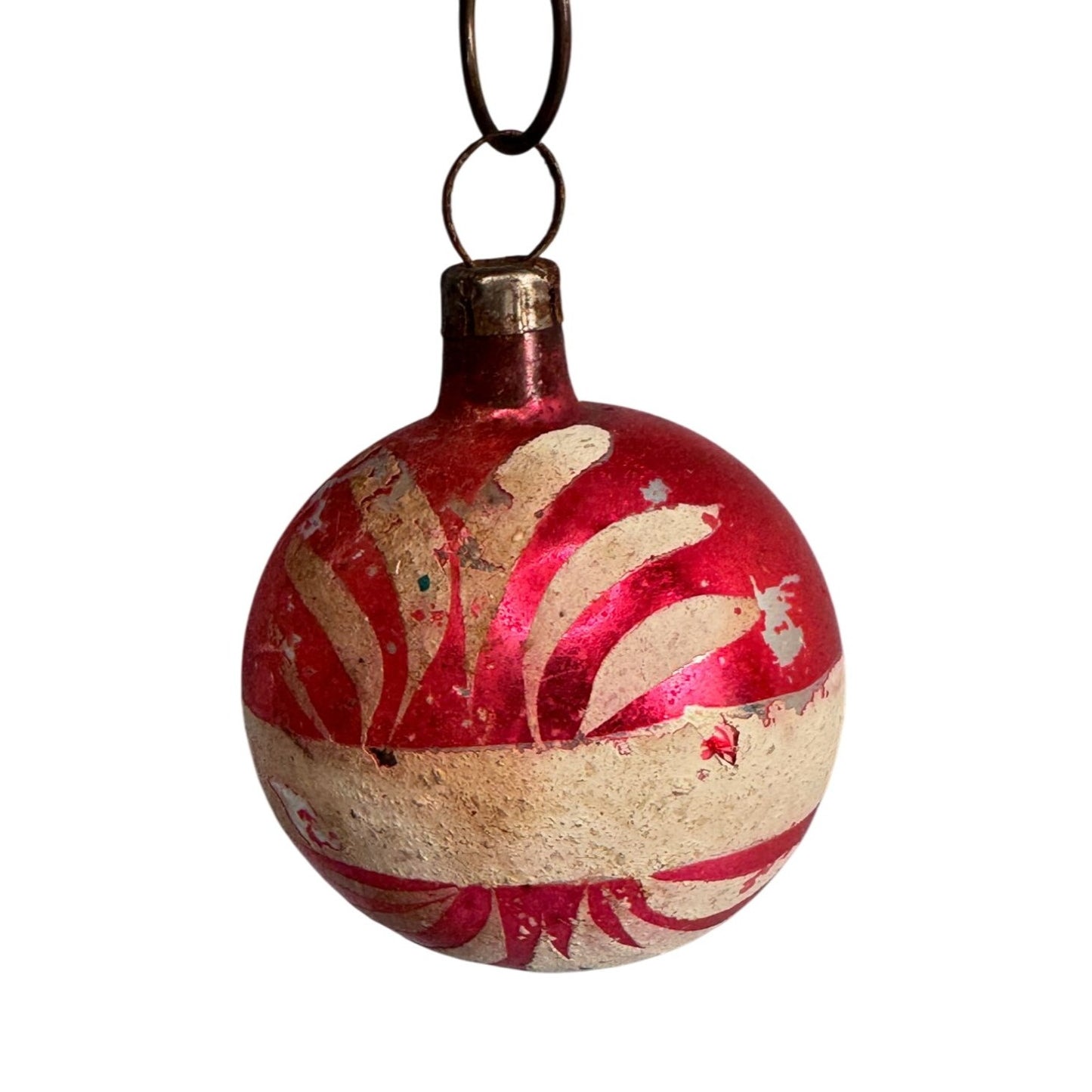 Antique German Blown Glass Christmas Ornament With Red & Cream Floral Design