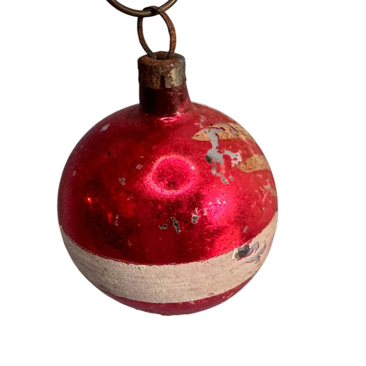Antique German Blown Glass Christmas Ornament With Red & Cream Floral Design