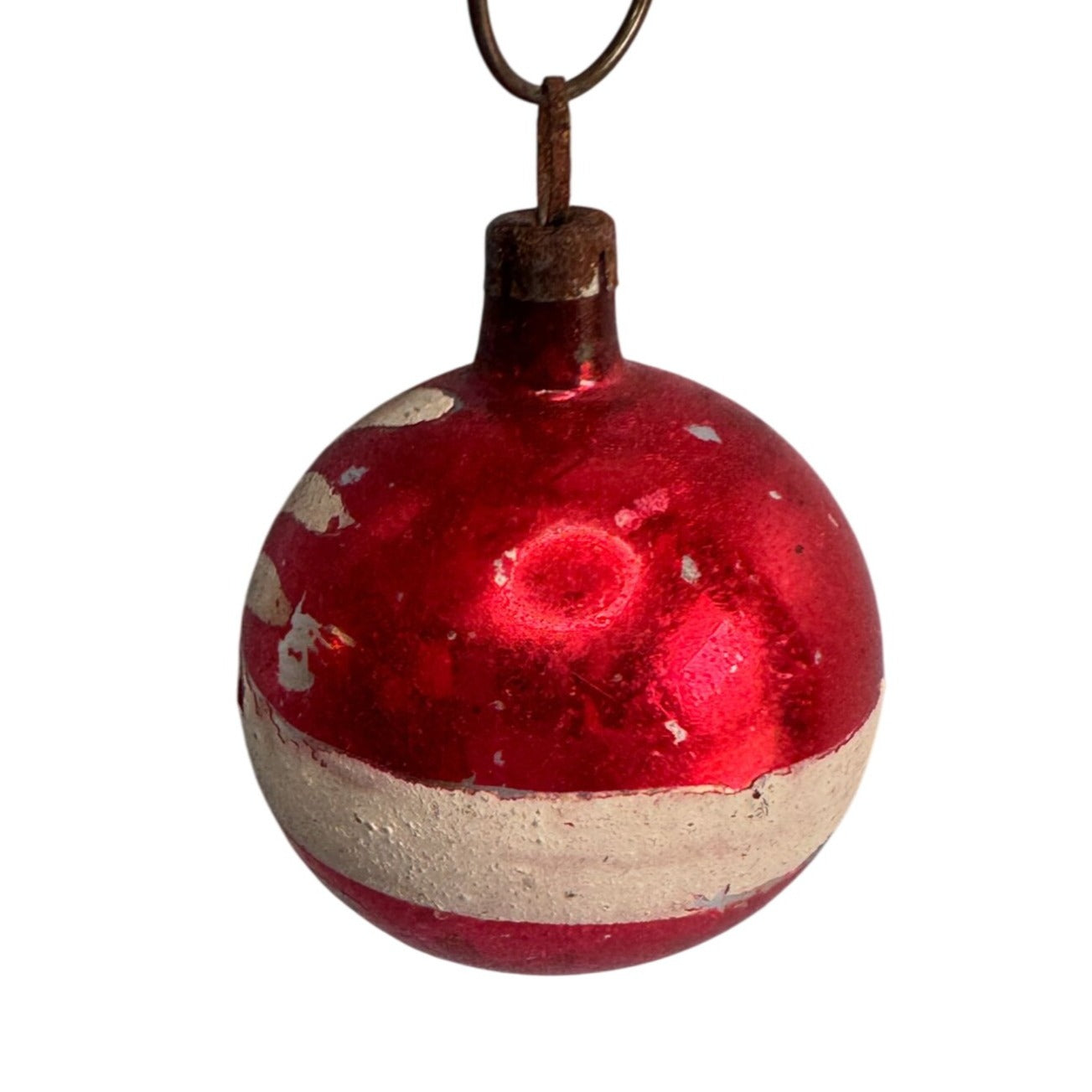 Antique German Blown Glass Christmas Ornament With Red & Cream Floral Design
