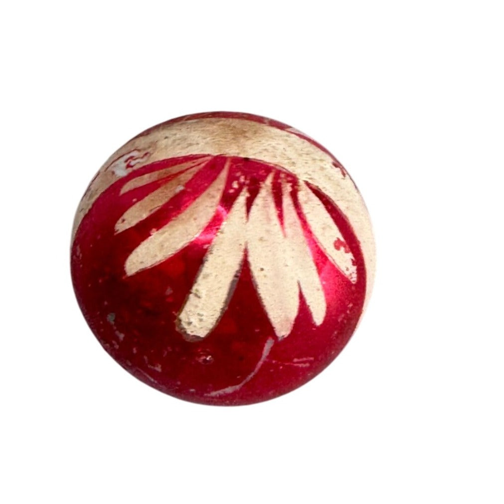 Antique German Blown Glass Christmas Ornament With Red & Cream Floral Design