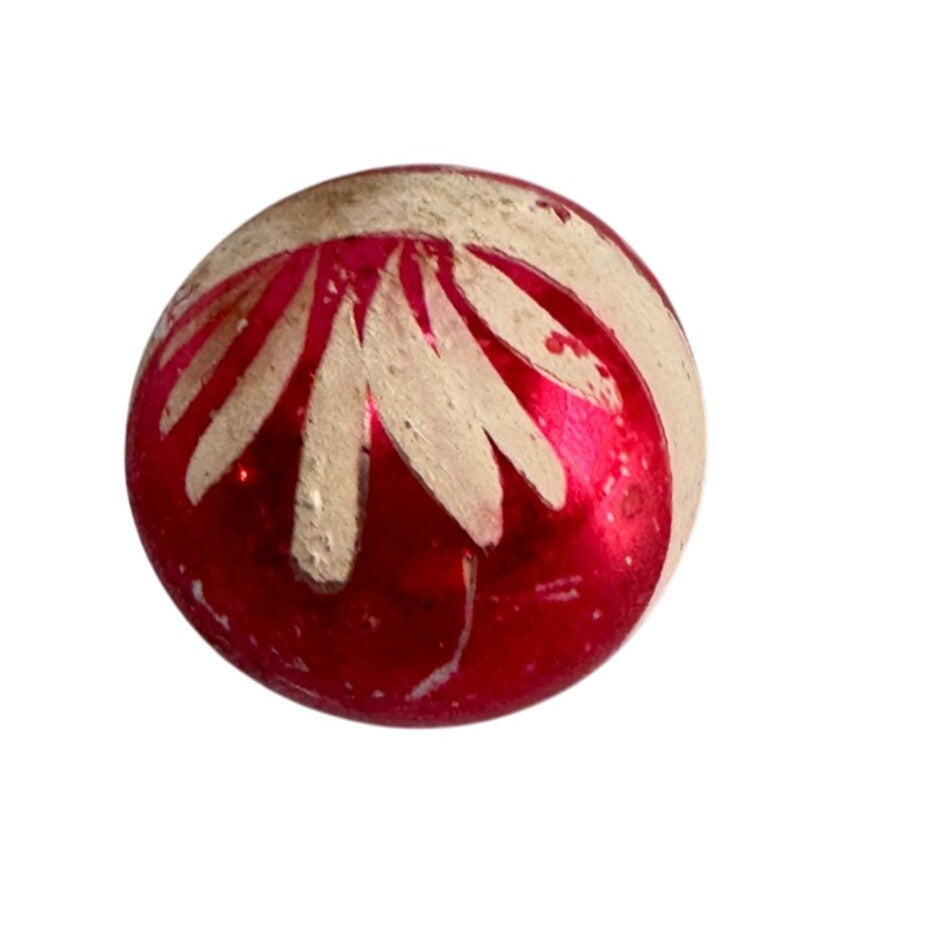 Antique German Blown Glass Christmas Ornament With Red & Cream Floral Design