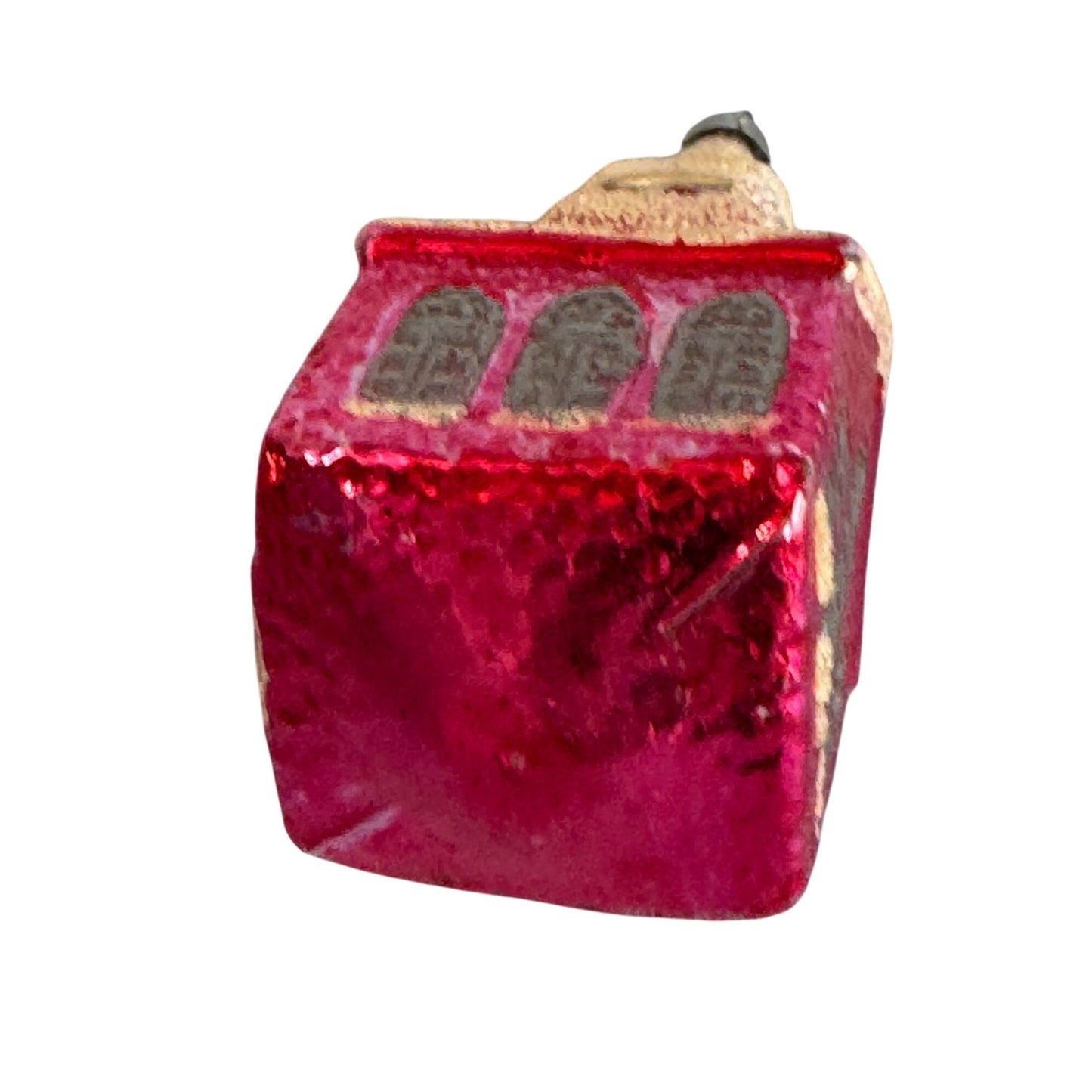 Vintage 3.75" West Germany Glass Church Ornament Red Mica Snow Steeple 1950