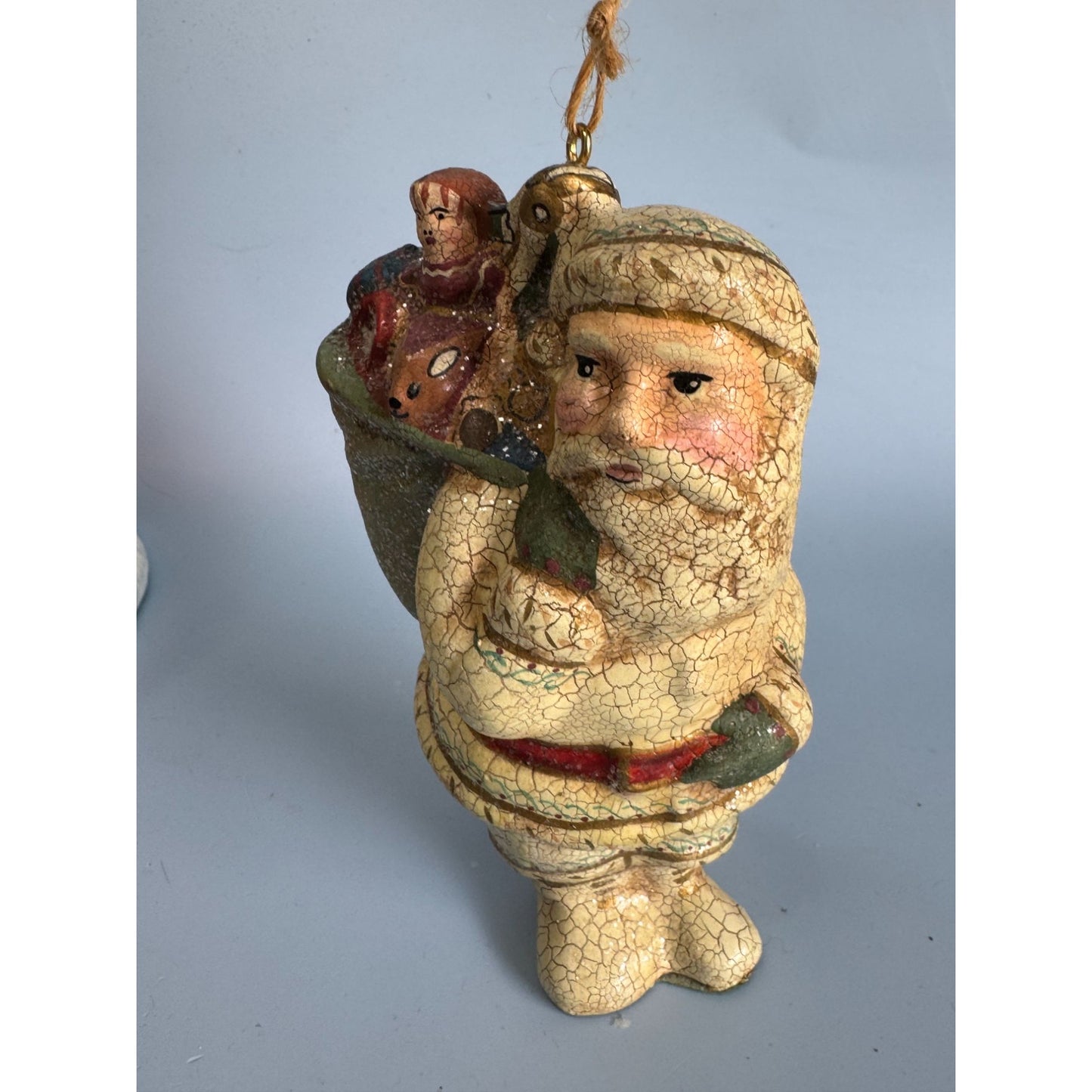Vintage Crackle Santa Claus Ornament 6" Handcrafted Hanging Decoration
