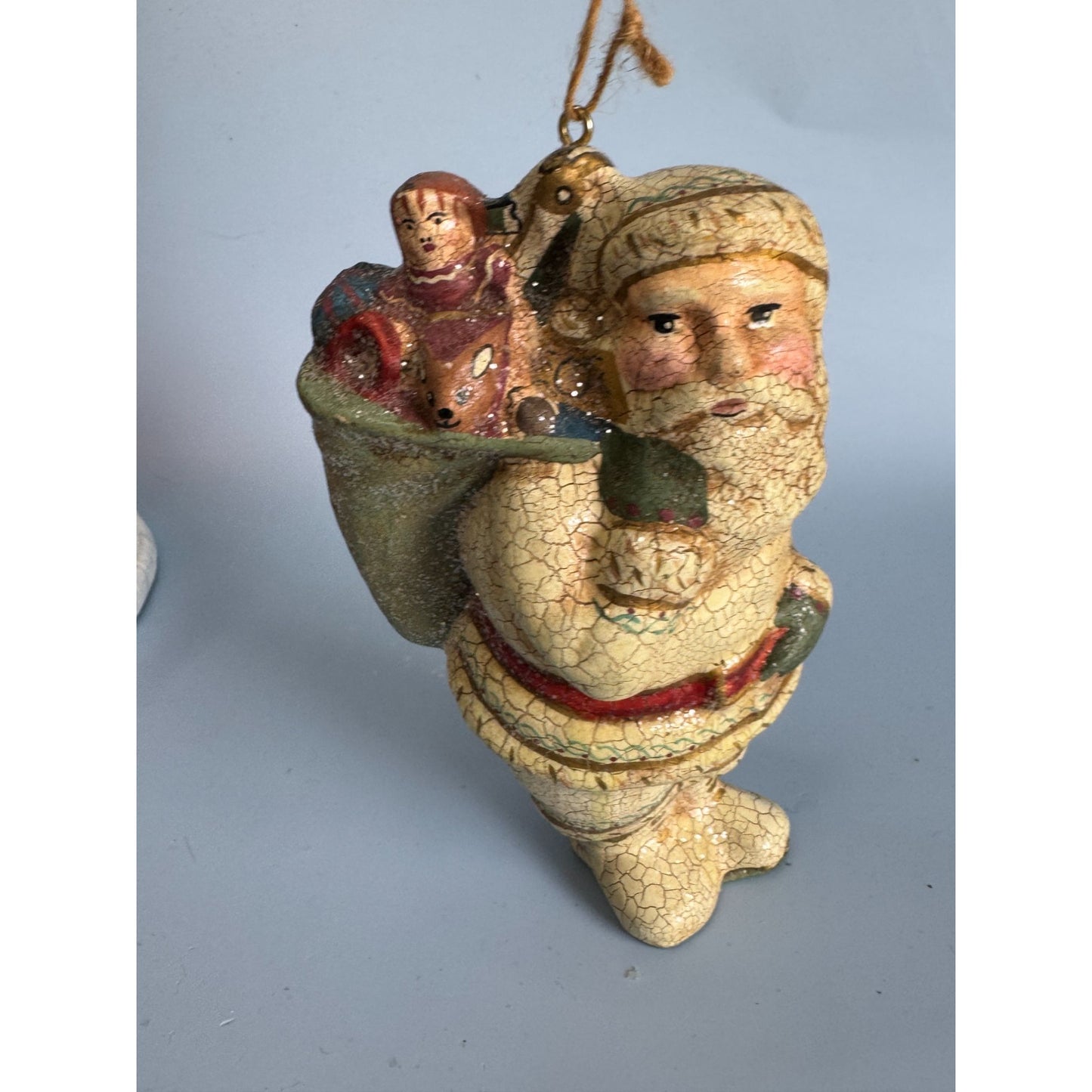 Vintage Crackle Santa Claus Ornament 6" Handcrafted Hanging Decoration
