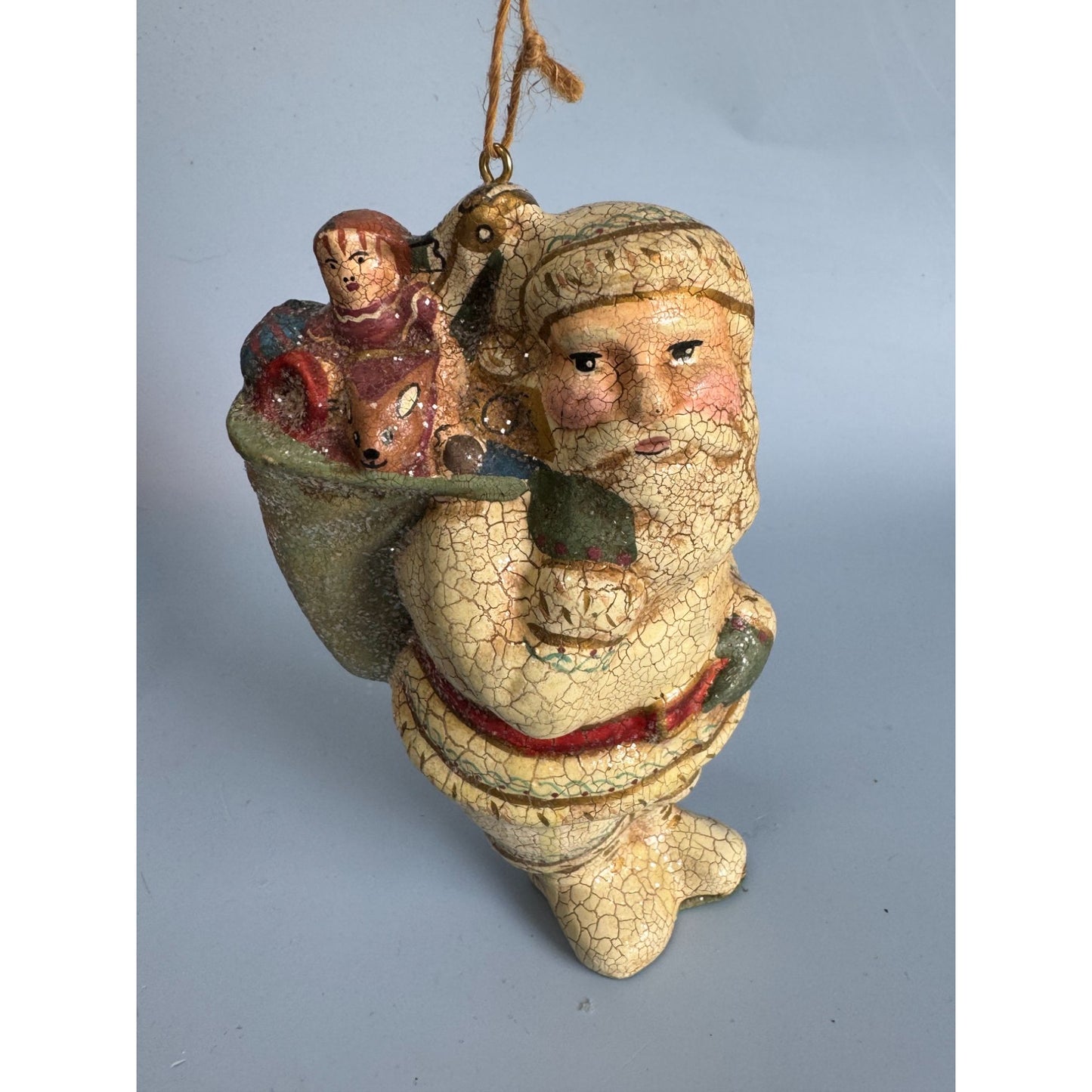 Vintage Crackle Santa Claus Ornament 6" Handcrafted Hanging Decoration