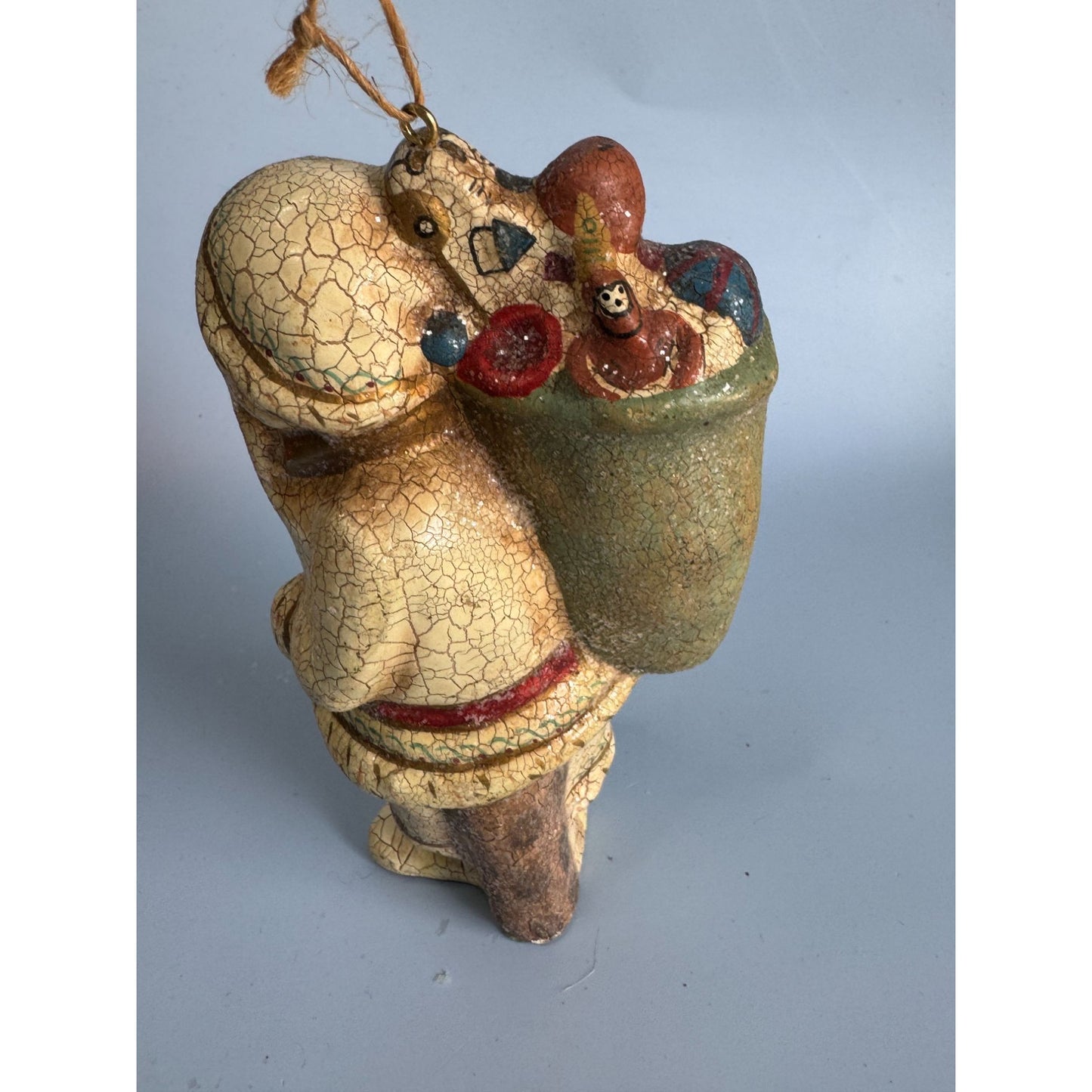 Vintage Crackle Santa Claus Ornament 6" Handcrafted Hanging Decoration