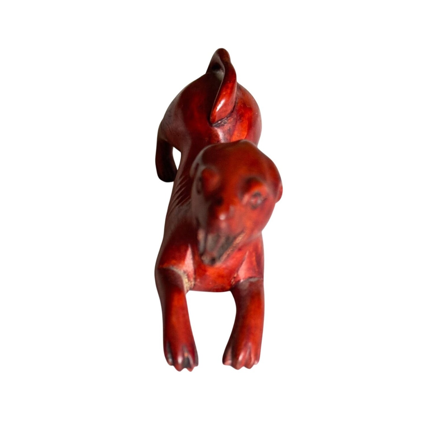 Vintage Boxwood Hand-Carved Japanese Netsuke Dogs - Sitting & Playful Poses