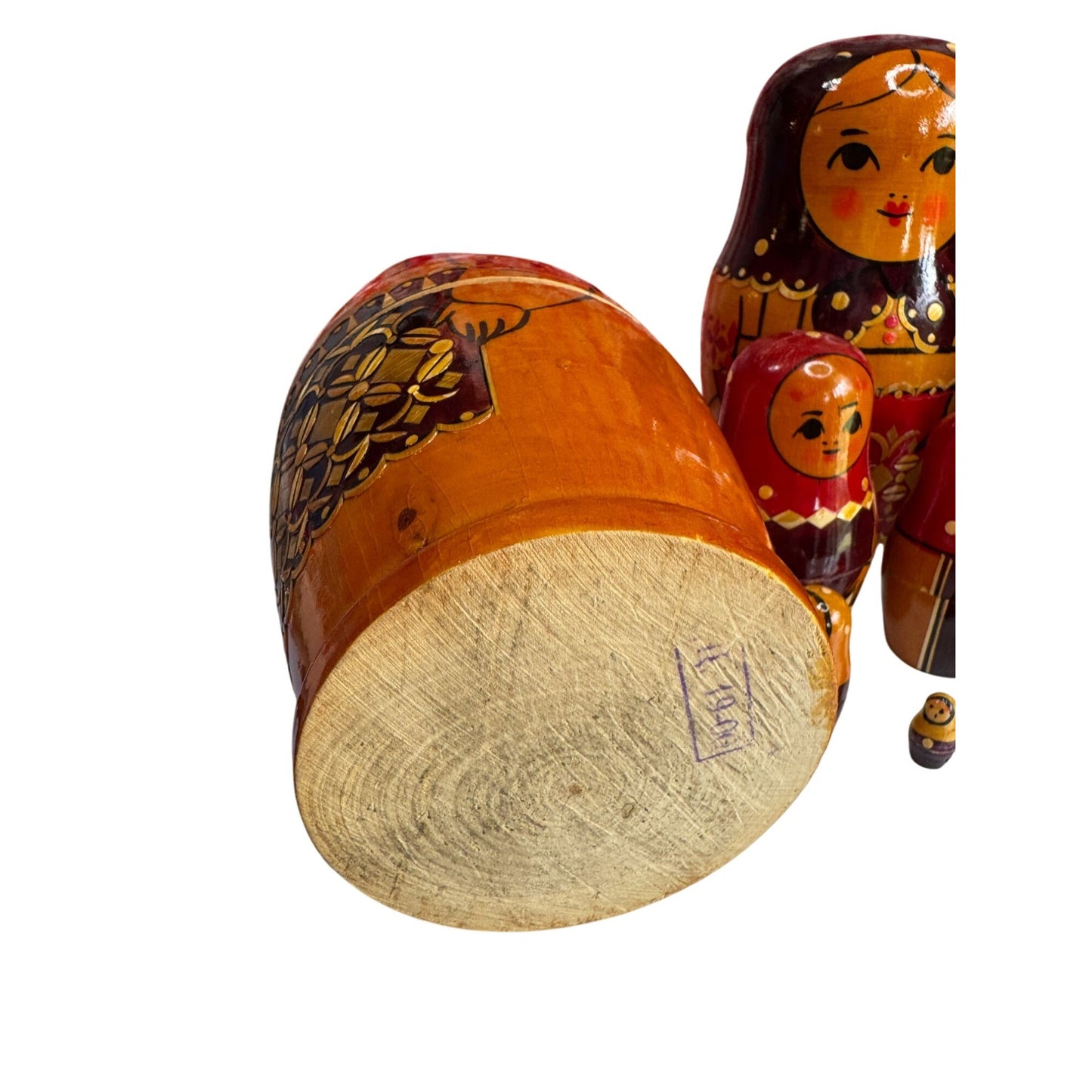 Vintage USSR Russian Matryoshka Nesting Dolls Set 9 Hand Painted 8" Stamped