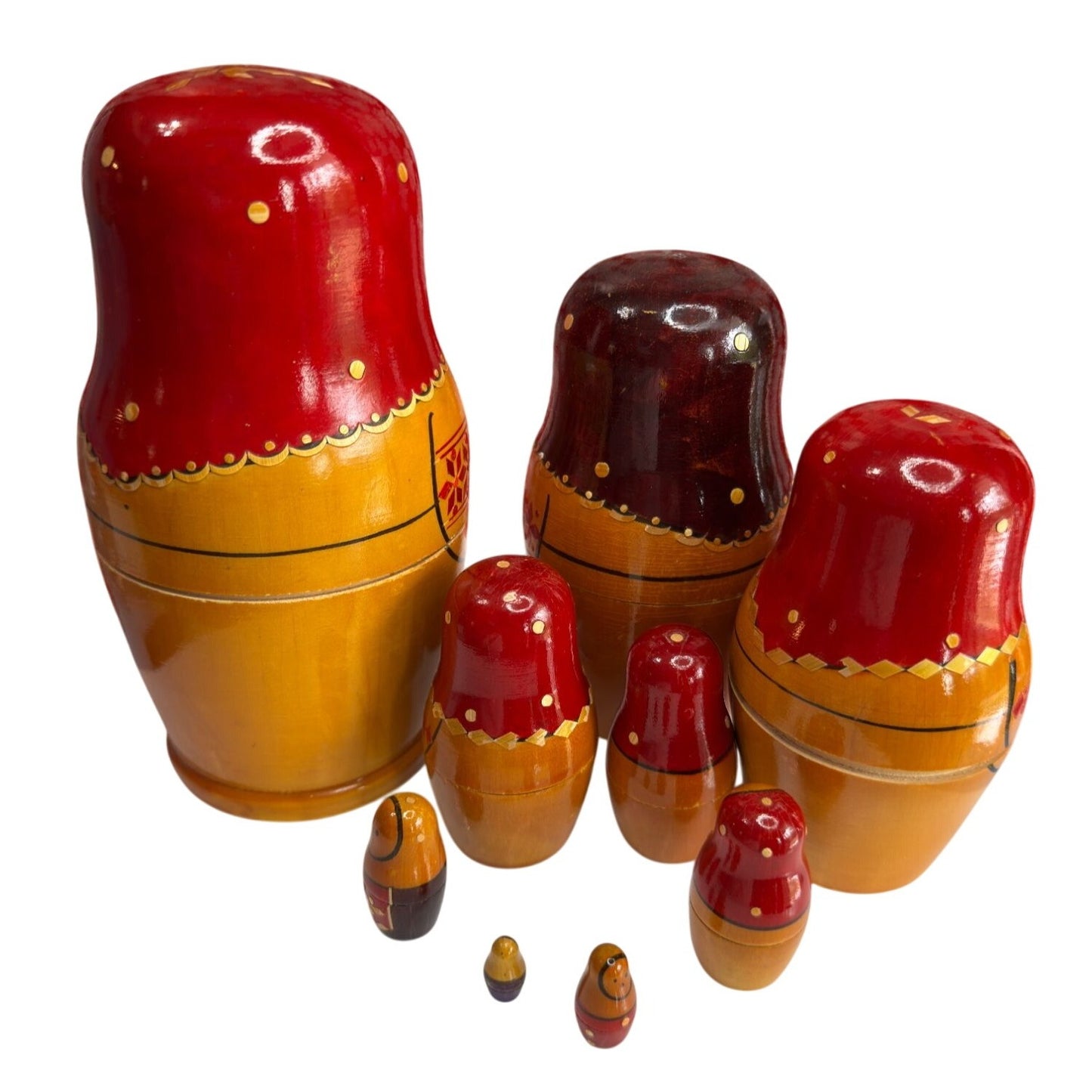 Vintage USSR Russian Matryoshka Nesting Dolls Set 9 Hand Painted 8" Stamped