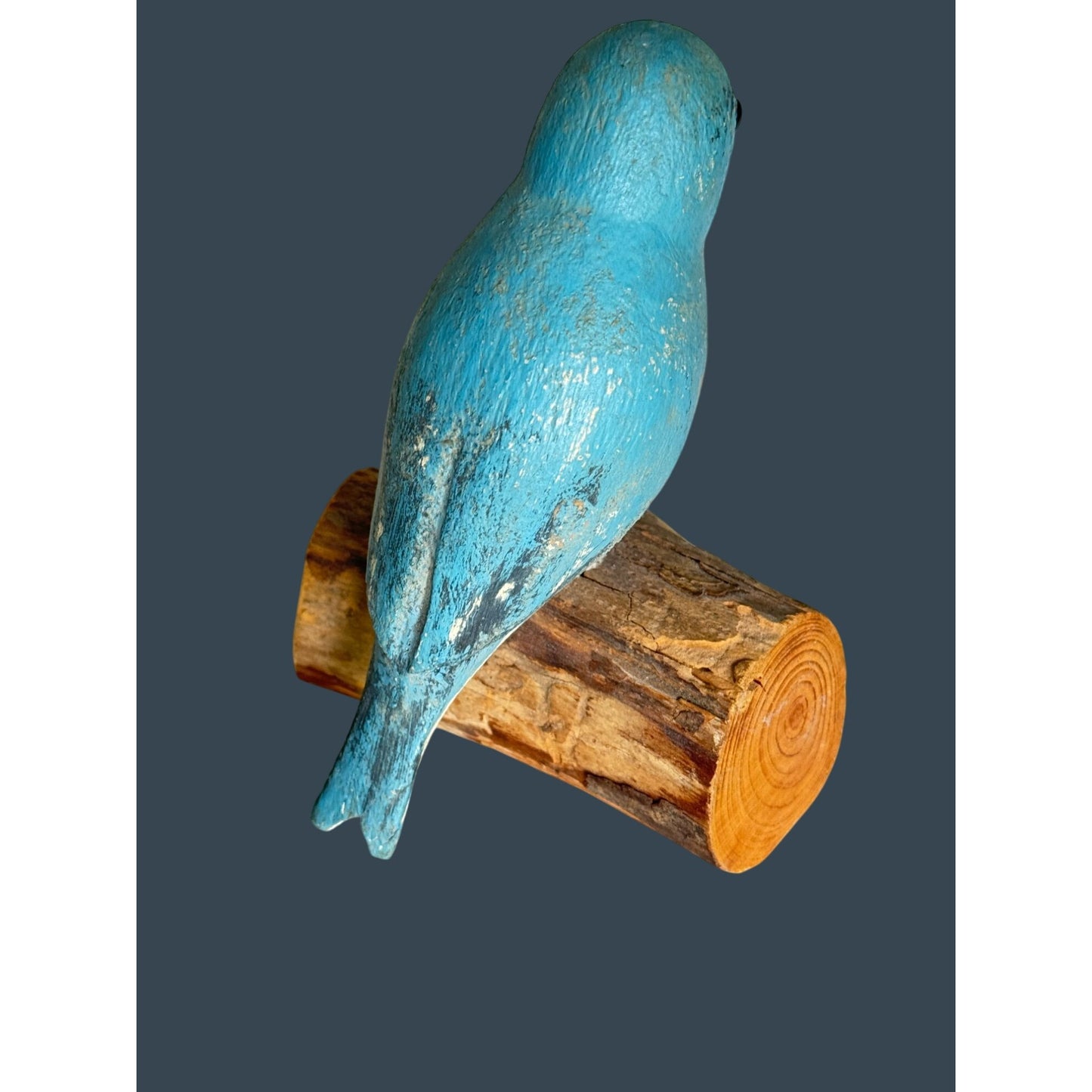 Hand-Carved Folk Art Bluebird On Rustic Wooden Perch Signed JLB 1987 5" Decor