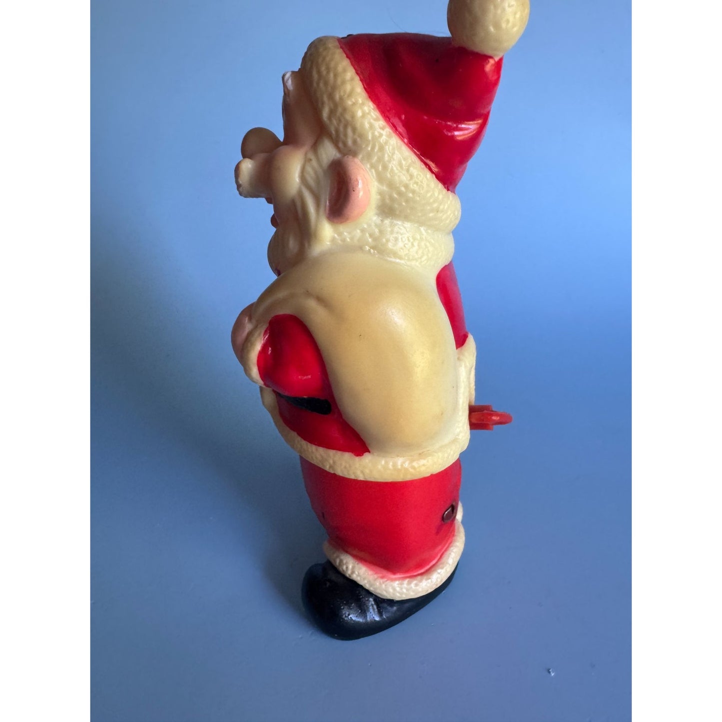 Vintage 1960s Plastic Wind-Up Santa Dwarf Figure Japan w/Woolworth Sticker 6"