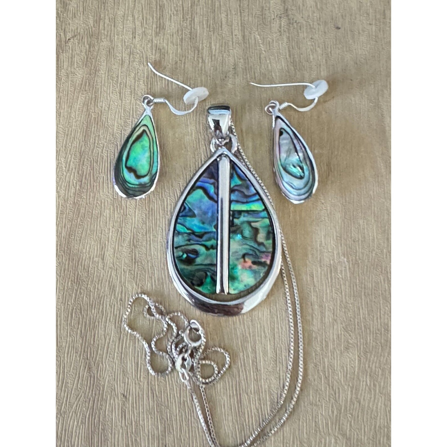 Abalone Pendant Necklace & Matching Earrings Set Sterling Silver Jewelry Elegant & Stylish Design Womens Accessories