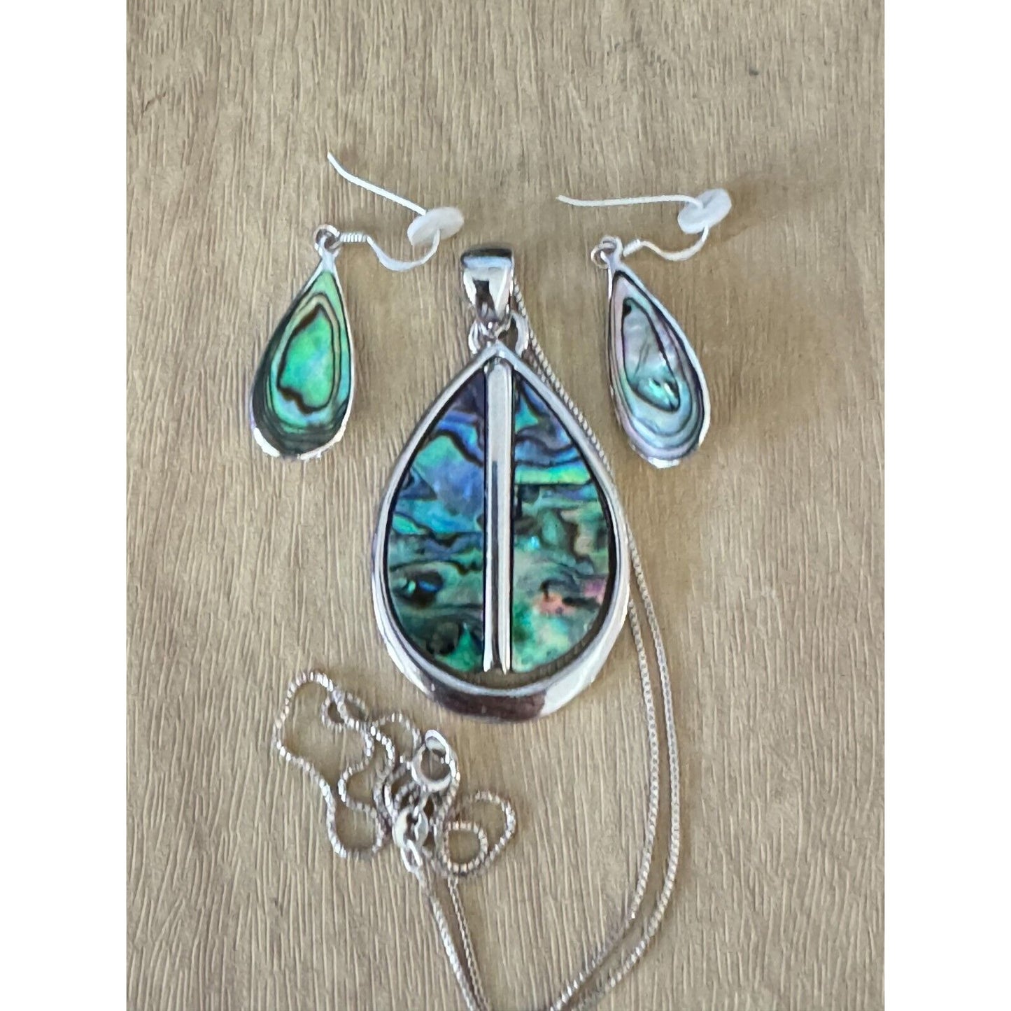 Abalone Pendant Necklace & Matching Earrings Set Sterling Silver Jewelry Elegant & Stylish Design Womens Accessories