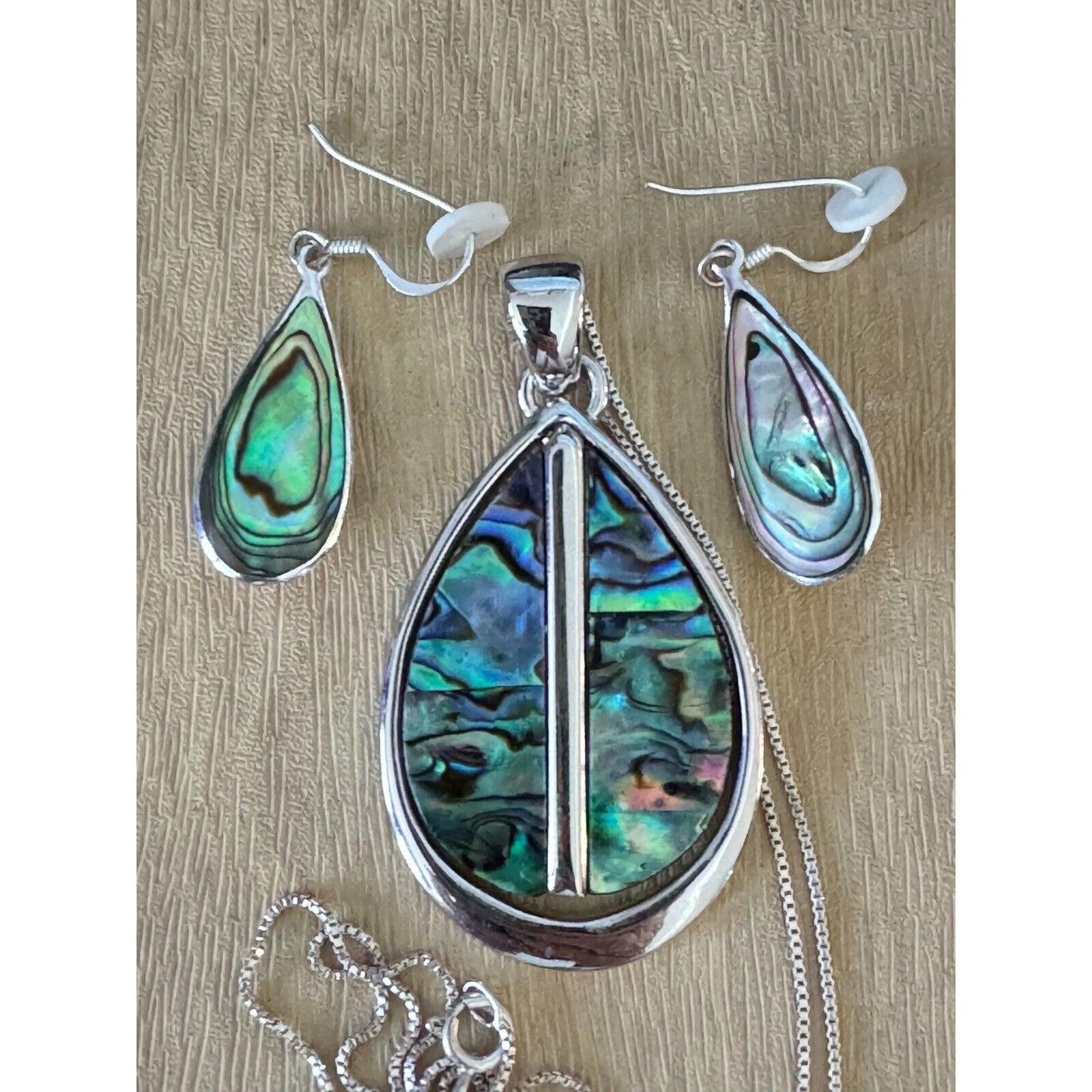 Abalone Pendant Necklace & Matching Earrings Set Sterling Silver Jewelry Elegant & Stylish Design Womens Accessories