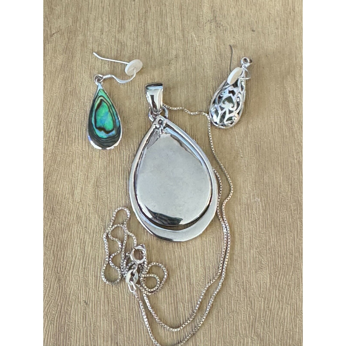 Abalone Pendant Necklace & Matching Earrings Set Sterling Silver Jewelry Elegant & Stylish Design Womens Accessories
