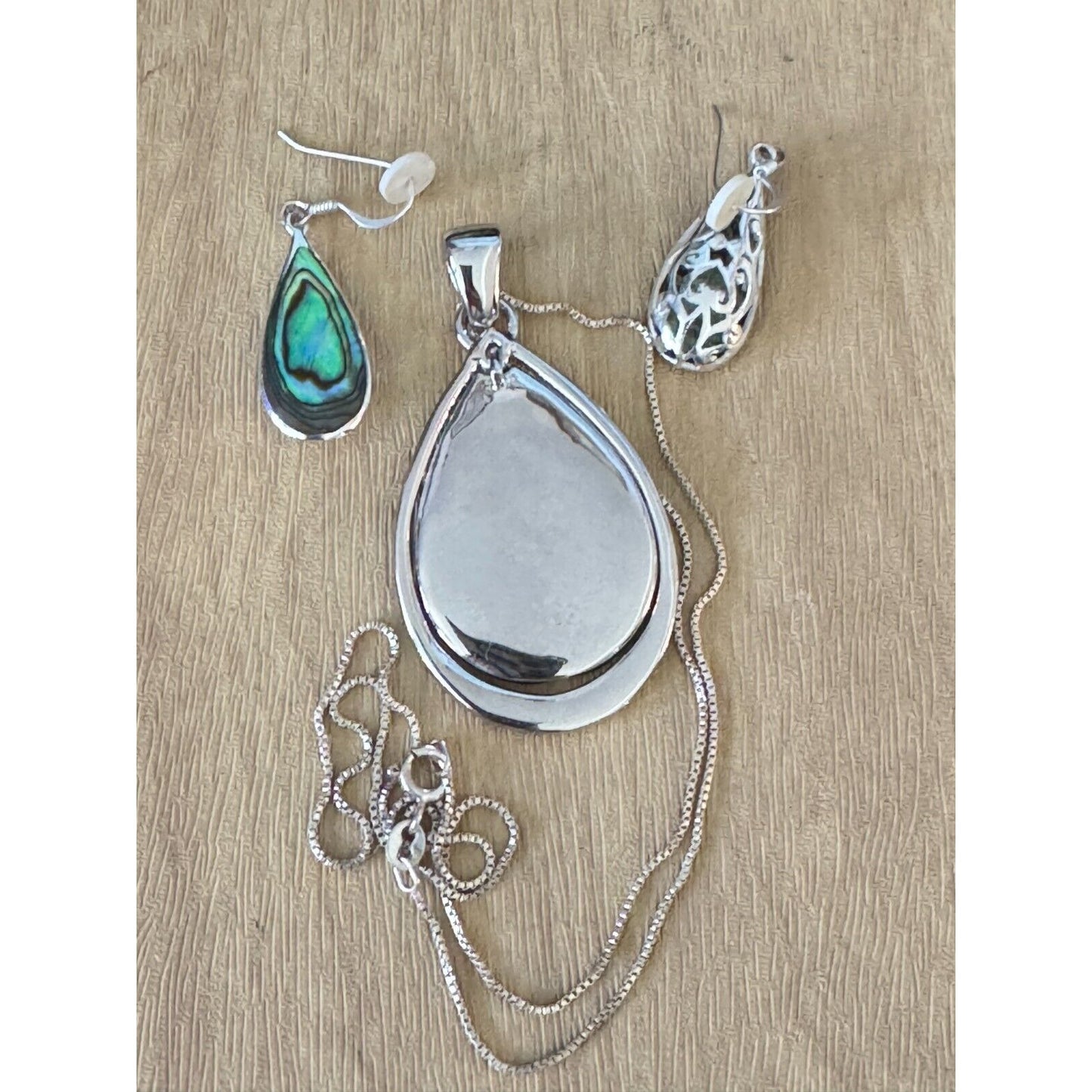 Abalone Pendant Necklace & Matching Earrings Set Sterling Silver Jewelry Elegant & Stylish Design Womens Accessories
