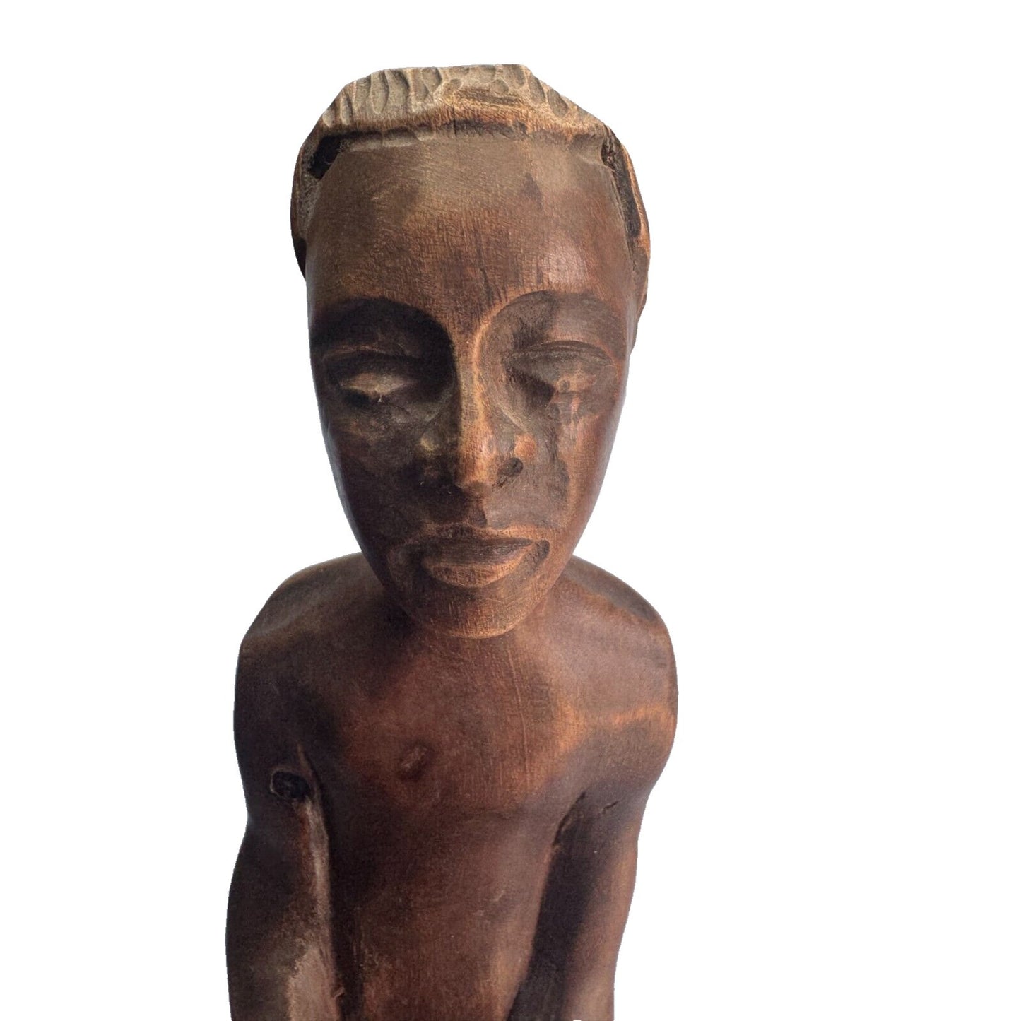 Vintage Hand-Carved Haitian Tribal Figurine Signed Simeon 16" Tall Solid Wood Sculpture