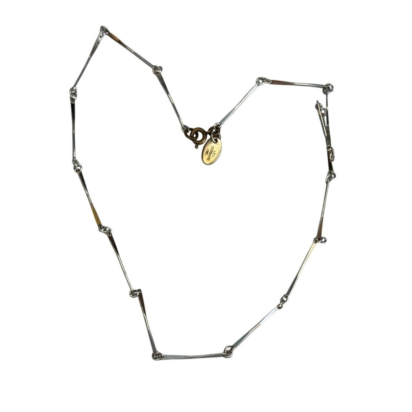 Les Bernard Designer Silver-Tone Geometric Necklace Signed 14 1/2" Elegant Minimalist Jewelry