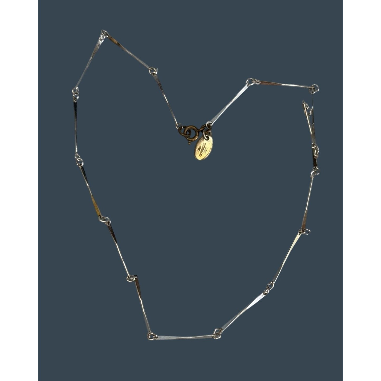 Les Bernard Designer Silver-Tone Geometric Necklace Signed 14 1/2" Elegant Minimalist Jewelry