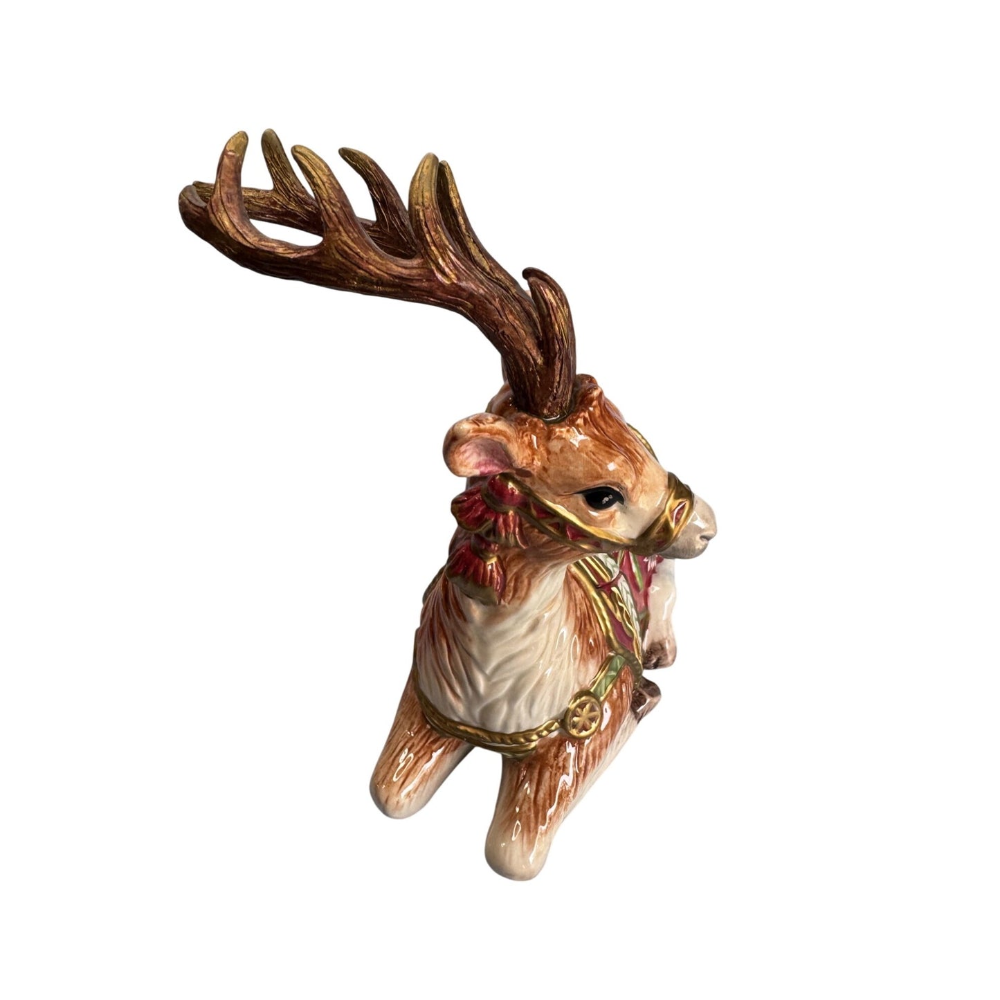 Fitz & Floyd Winter Holiday Santa Deer Lidded Reindeer Jar With Box