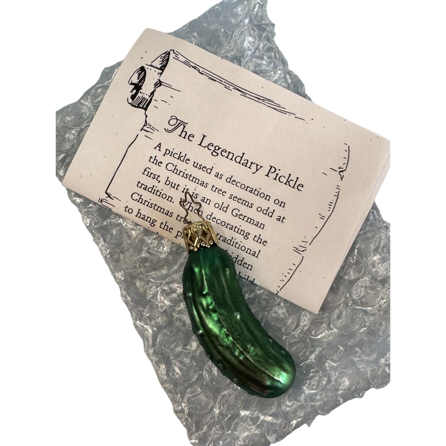 Inge German Blown Glass Pickle Ornament w/legend Card Christmas tree tradition 3"