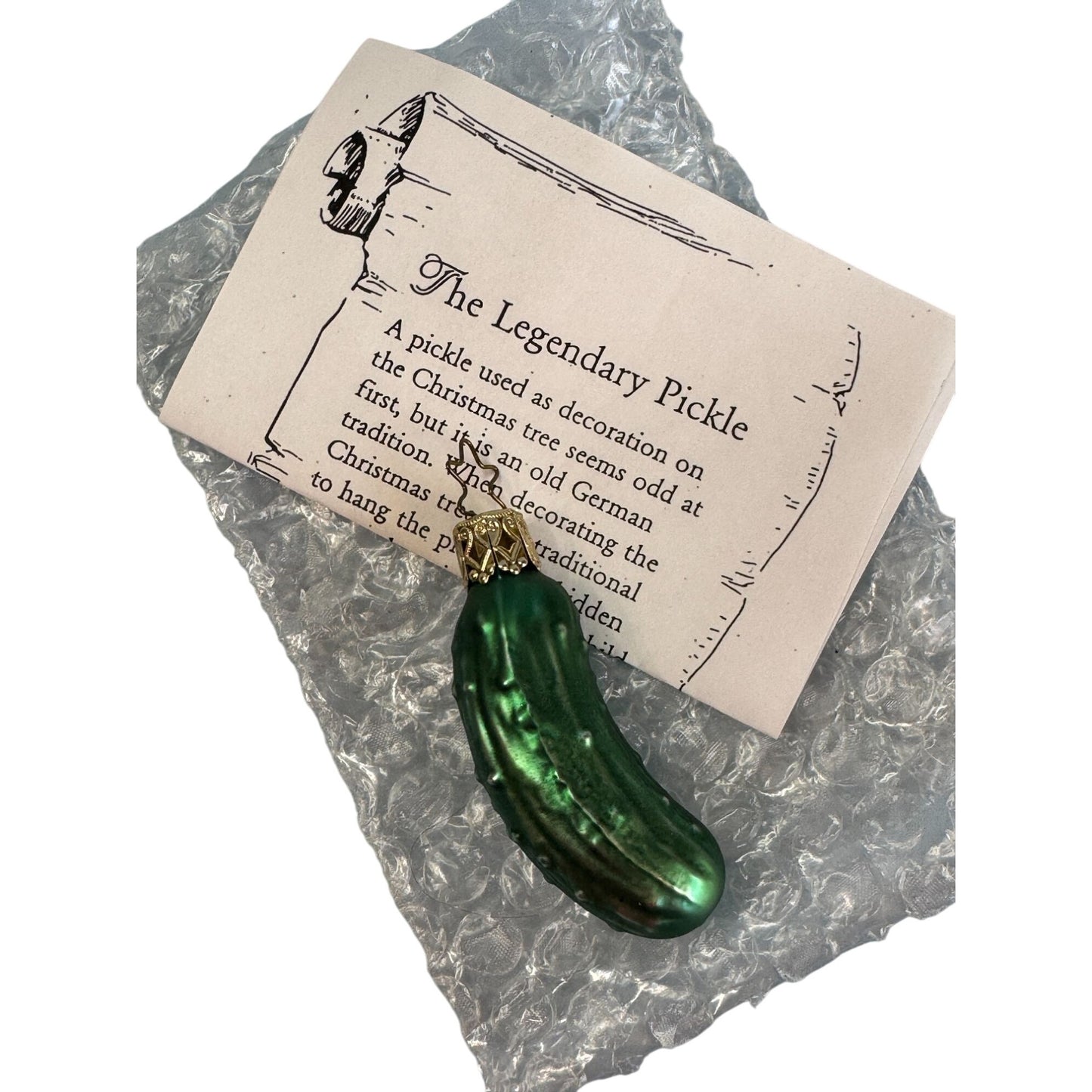 Inge German Blown Glass Pickle Ornament w/legend Card Christmas tree tradition 3"