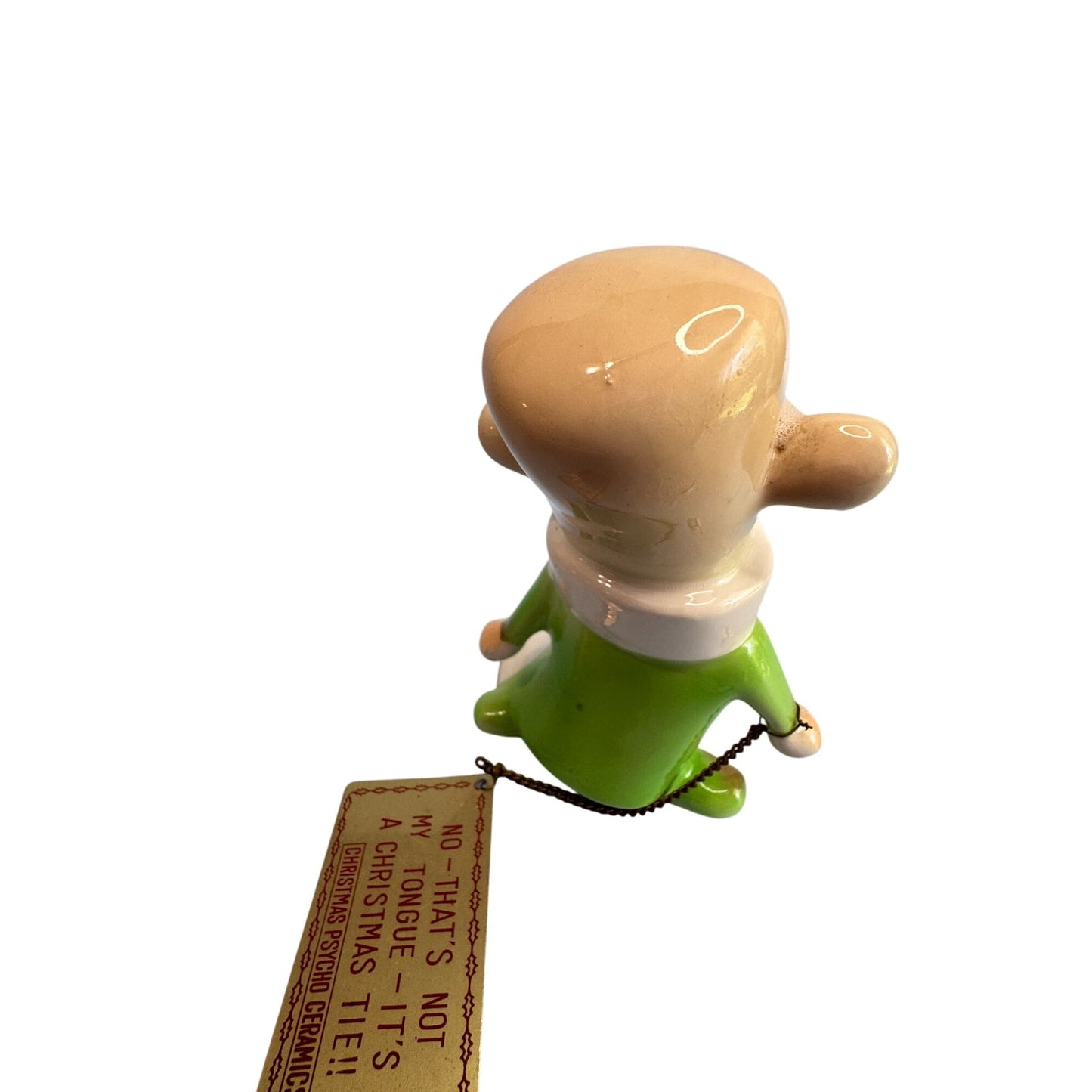 Rare Kreiss Psycho Ceramics Xmas Figurine w/ Sign Christmas Tie 1960s Japan 5"