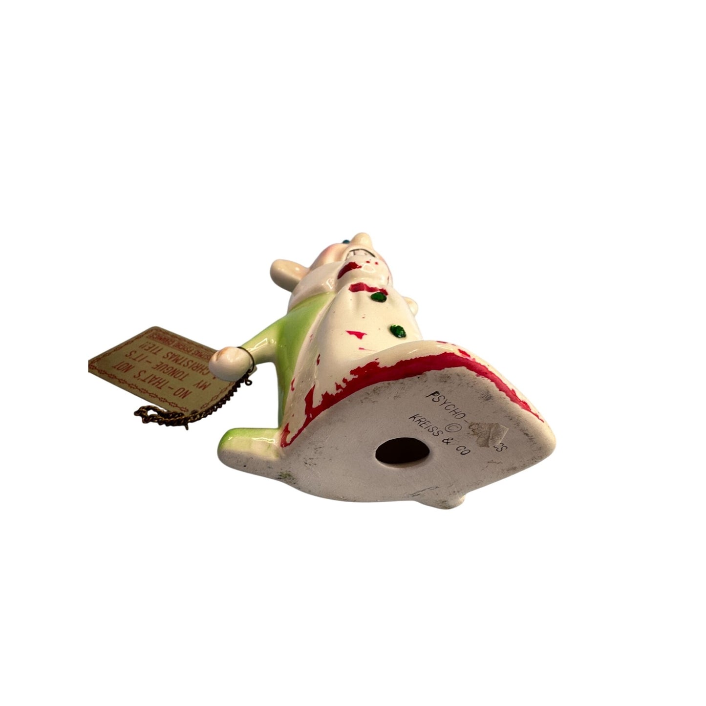 Rare Kreiss Psycho Ceramics Xmas Figurine w/ Sign Christmas Tie 1960s Japan 5"