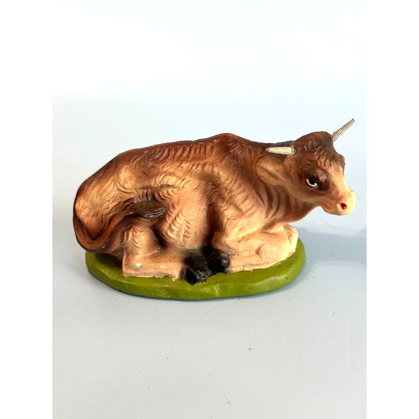Midcentury Paper Mache Cow Figurine Brown Green 4.5 Inch Handmade Japan