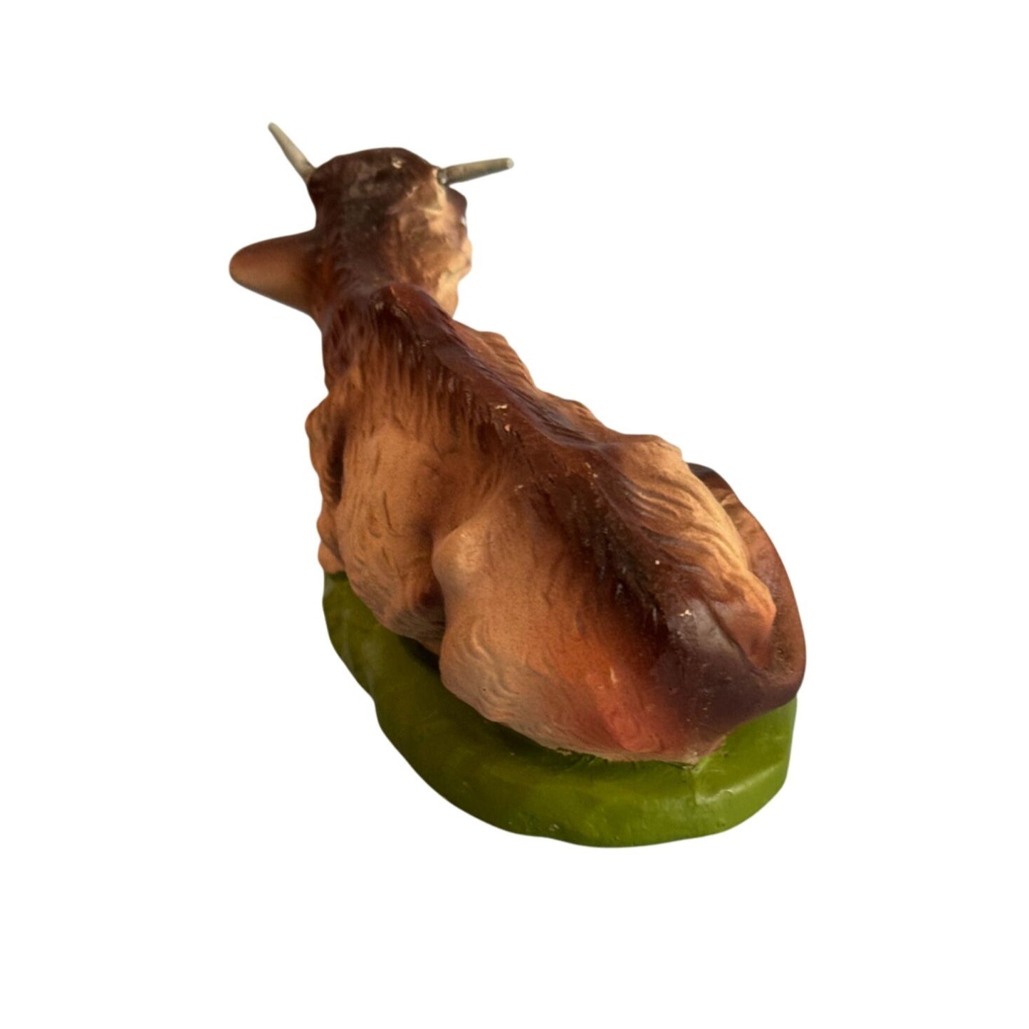 Midcentury Paper Mache Cow Figurine Brown Green 4.5 Inch Handmade Japan