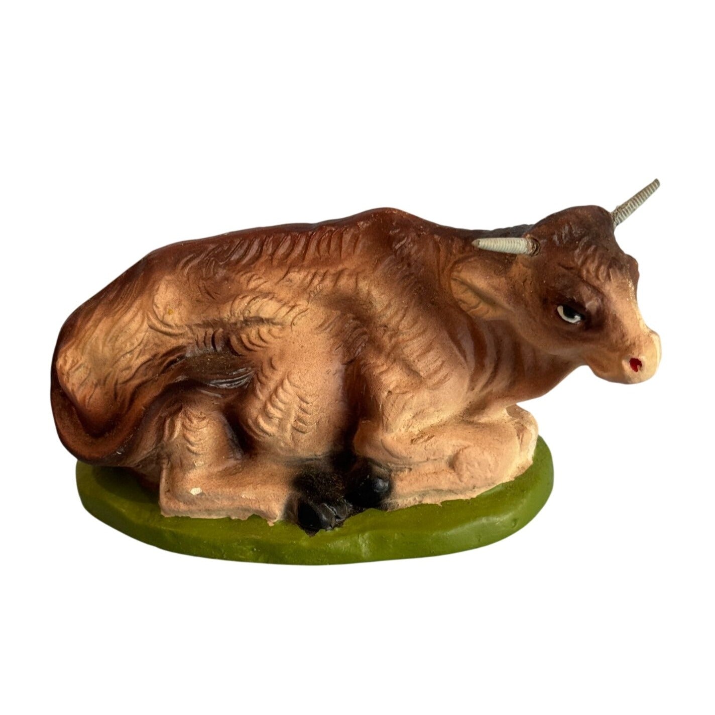 Midcentury Paper Mache Cow Figurine Brown Green 4.5 Inch Handmade Japan
