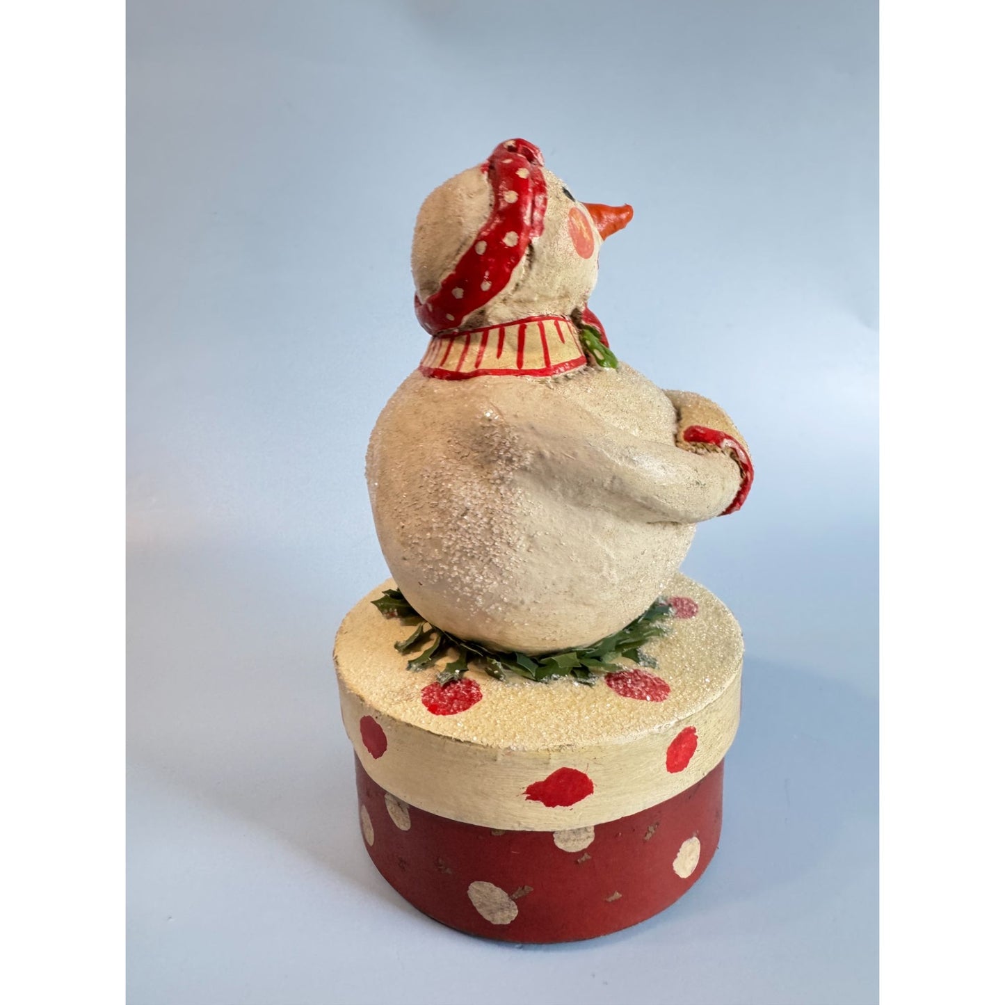 Vintage Penny Mcallister Paper Mache Snowgirl Box Christmas Figurine Folk Art 7"