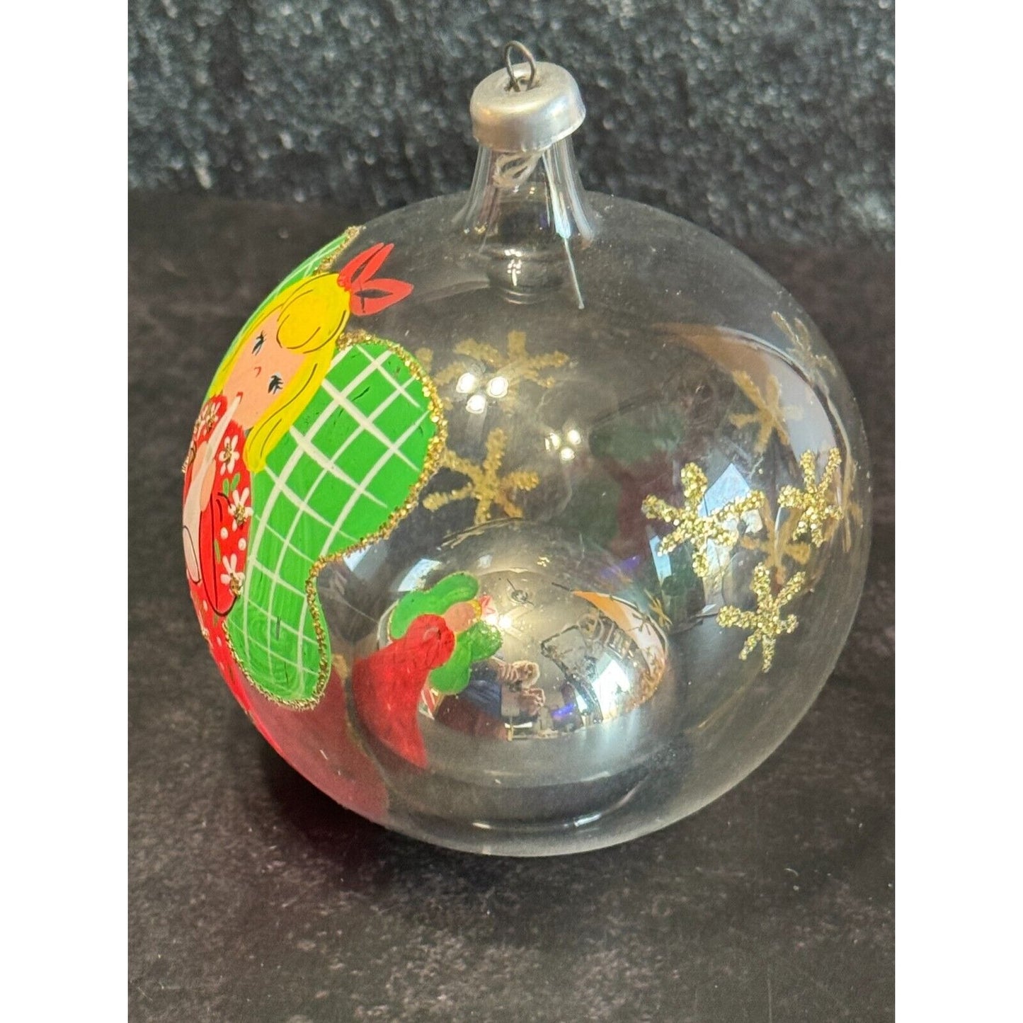 Vintage Soffieria De Carlini Italy Painted Angel Playing Trumpet Glass Ornament
