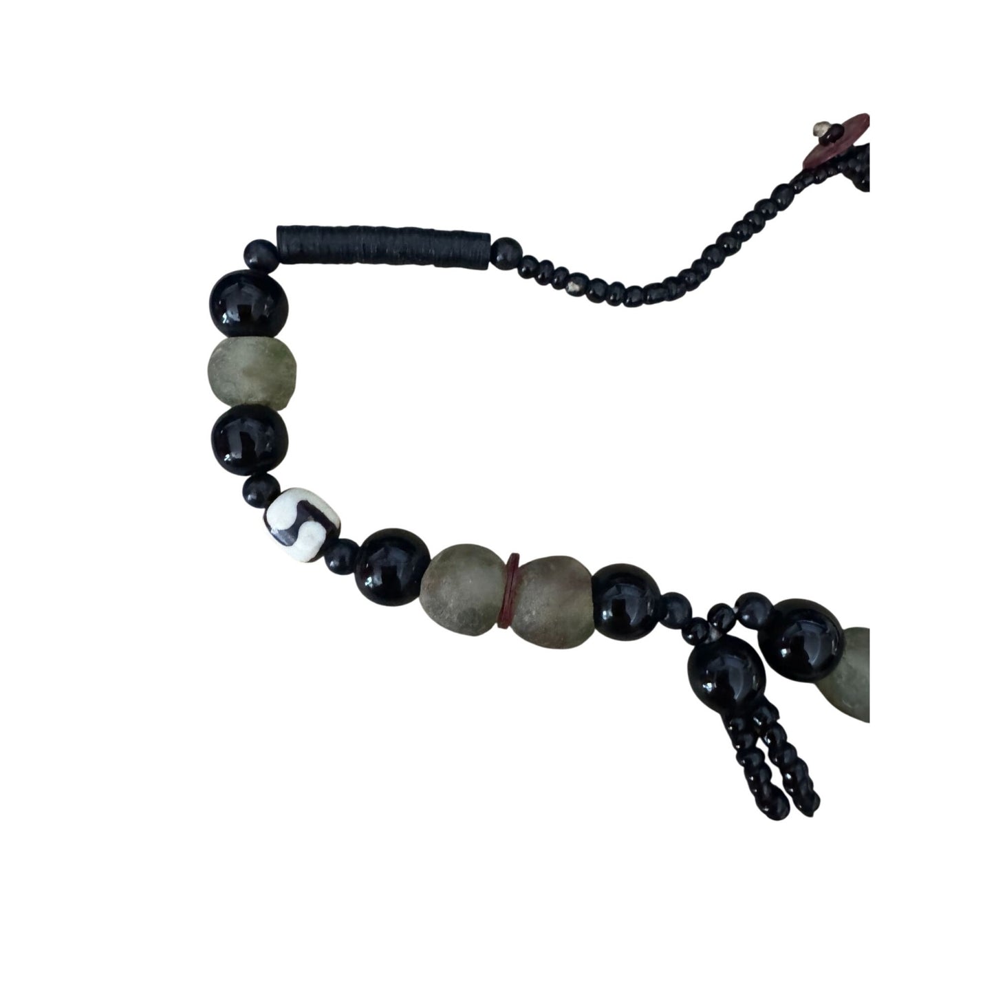 Ethnic Tribal Prehnite & Tagua Nut Beaded Necklace With Glass Accents