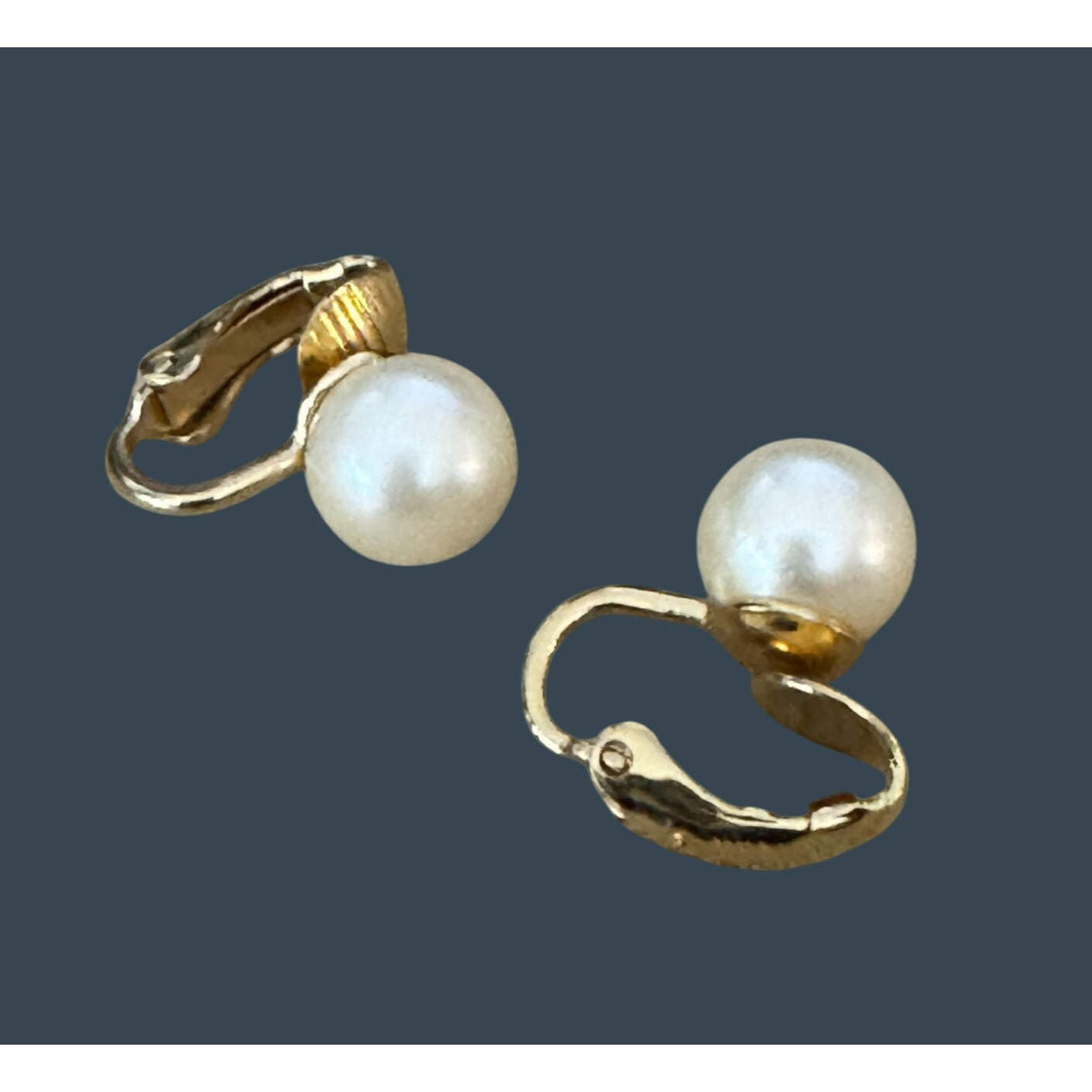 Crown Trifari Clip-On Earrings Faux Pearl Gold Tone Vintage Style