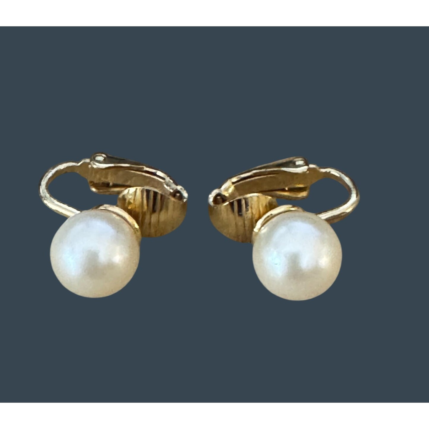 Crown Trifari Clip-On Earrings Faux Pearl Gold Tone Vintage Style