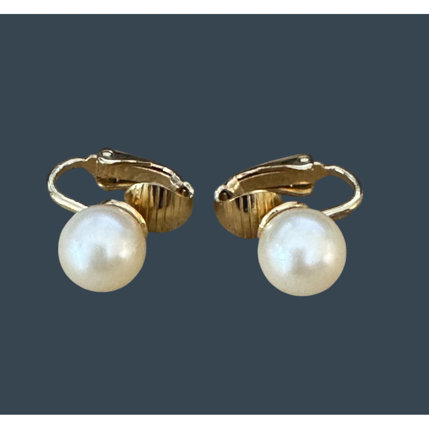 Crown Trifari Clip-On Earrings Faux Pearl Gold Tone Vintage Style