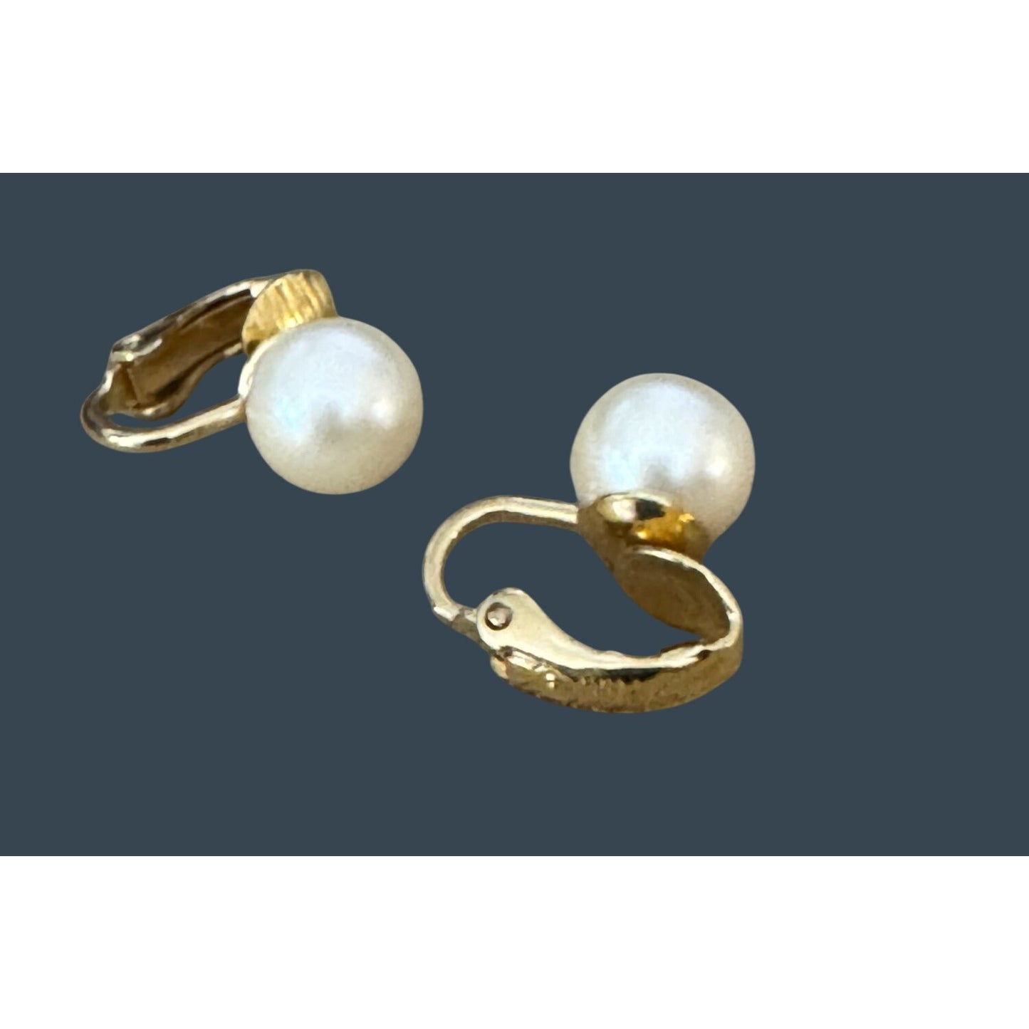 Crown Trifari Clip-On Earrings Faux Pearl Gold Tone Vintage Style