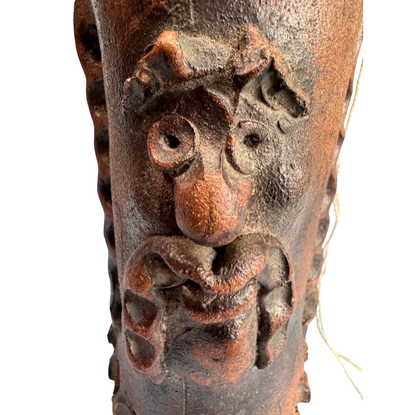 Studio Pottery Face Wall Pocket Vase Rustic Stoneware Folk Art Signed IC 9" Heavy